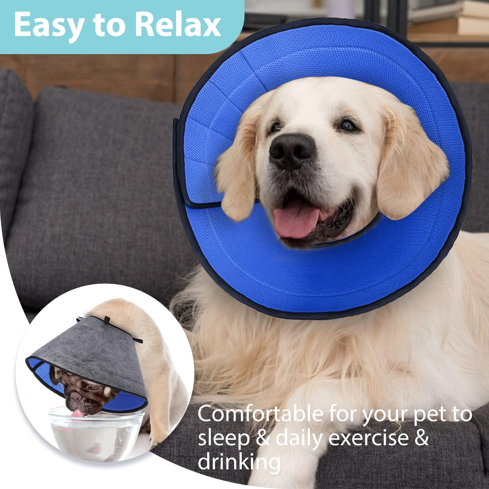 Soft Recovery Cone Collar for Small, Medium & Large Dogs & Cats - Post-Surgery Protective E-Collar to Prevent Licking & Scratching (Adjustable 9.25-10.75