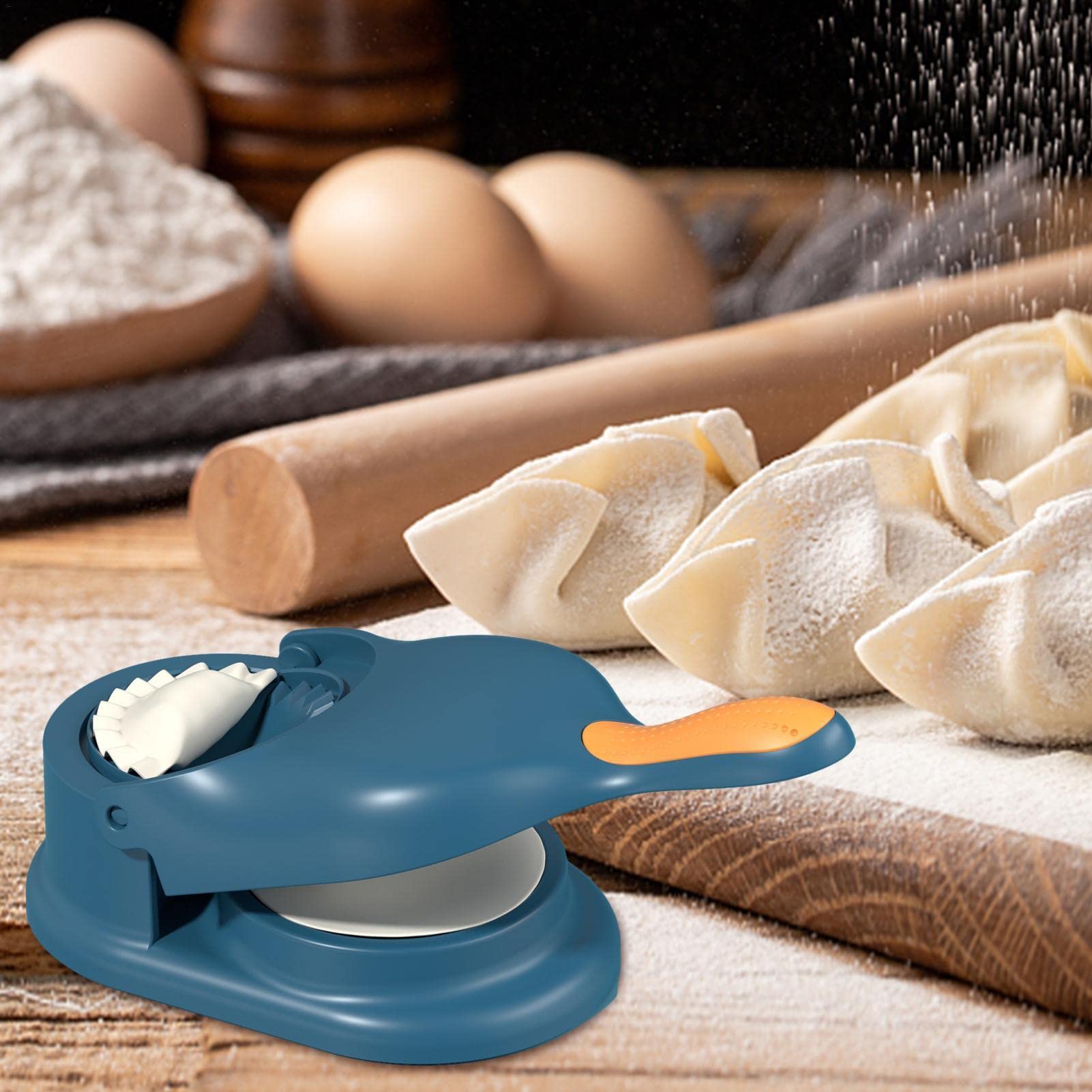 Rianpesn 2 in 1 Dumpling Maker - Automatic & Manual Dough Press Machine for Homemade Dumplings, Wontons, Empanadas - Perfect for Family Cooking, Party Snacks & Asian Cuisine Lovers (Blue)