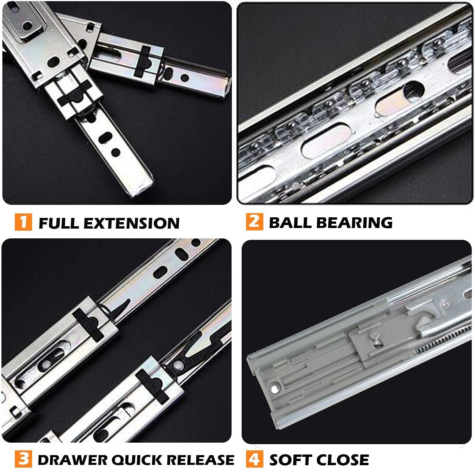 Gobrico 14-Inch Full Extension Rear/Side Mount Drawer Slides with Brackets - Soft Close Ball Bearing Drawer Runners - Heavy Duty & Quiet Furniture Drawer Rails (10 Pairs) - Perfect for Kitchen Cabinets, Office Drawers & DIY Storage Solutions