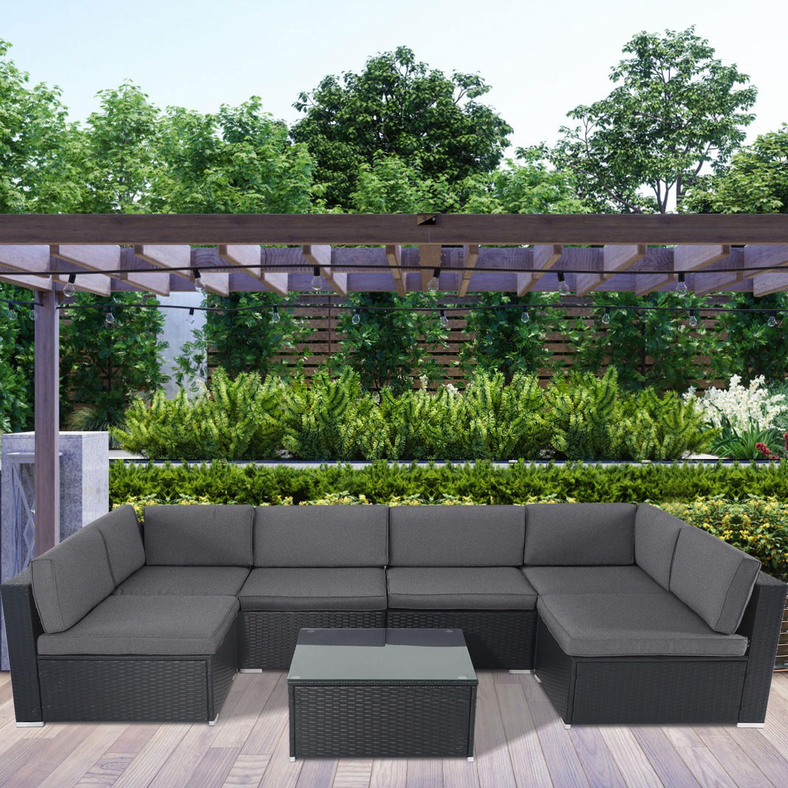 Crownland 14-Piece Outdoor Patio Furniture Cushion Covers Set - 6 Seat Cushion Covers & 8 Back Covers with Zipper Design, Waterproof & UV-Resistant for Sofa, Couch Replacement (Grey) - Perfect for Backyard, Deck, Poolside & Garden Furniture Protection