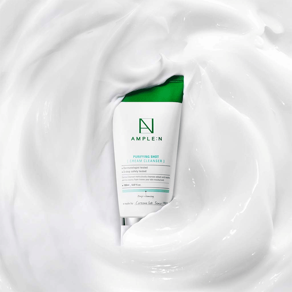 AMPLE:N Purifying Shot Cream Cleanser 150ml - Deep Pore Cleansing & Oil Control Face Wash for Acne-Prone Skin - 2021 Renewed Formula - Perfect for Daily Skincare Routine & Travel Essentials