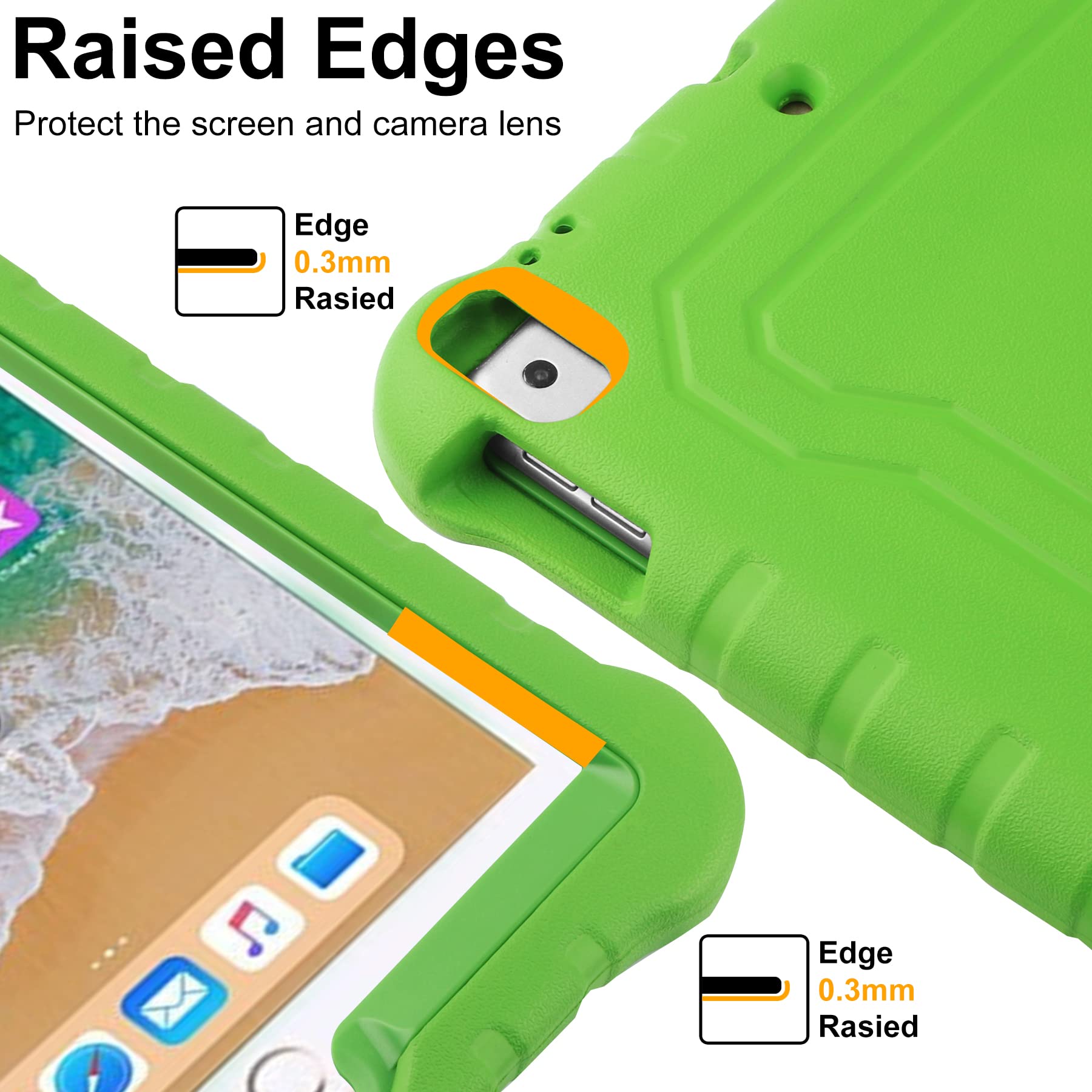 Shockproof Kids iPad Air 5th/4th Gen Case (10.9 inch 2022/2020) & iPad Pro 11 Case (2021/2020/2018) with Screen Protector & Pencil Holder - Green Protective Cover with Handle Stand for School, Travel & Home Use