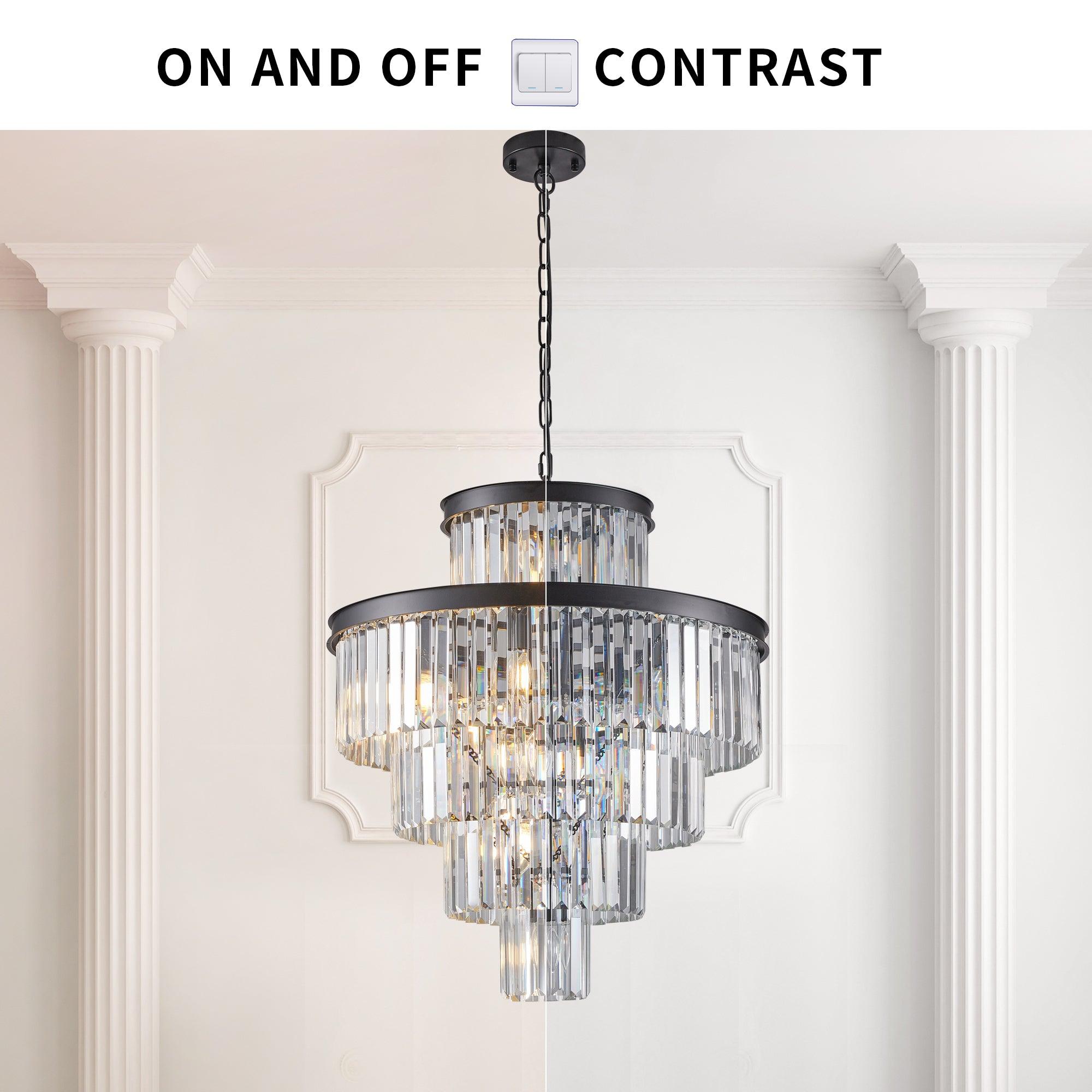 Elegant Black Crystal Chandelier - 23.6 Inch Modern Hanging Pendant Light Fixture for Dining Room, Bedroom & Living Room - Luxury Home Decor Lighting for Weddings, Parties & Interior Design