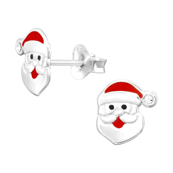 Kids' Silver Santa Claus Stud Earrings with Sparkling Crystals & Durable Epoxy - Perfect Christmas Gift for Girls & Holiday Party Accessories