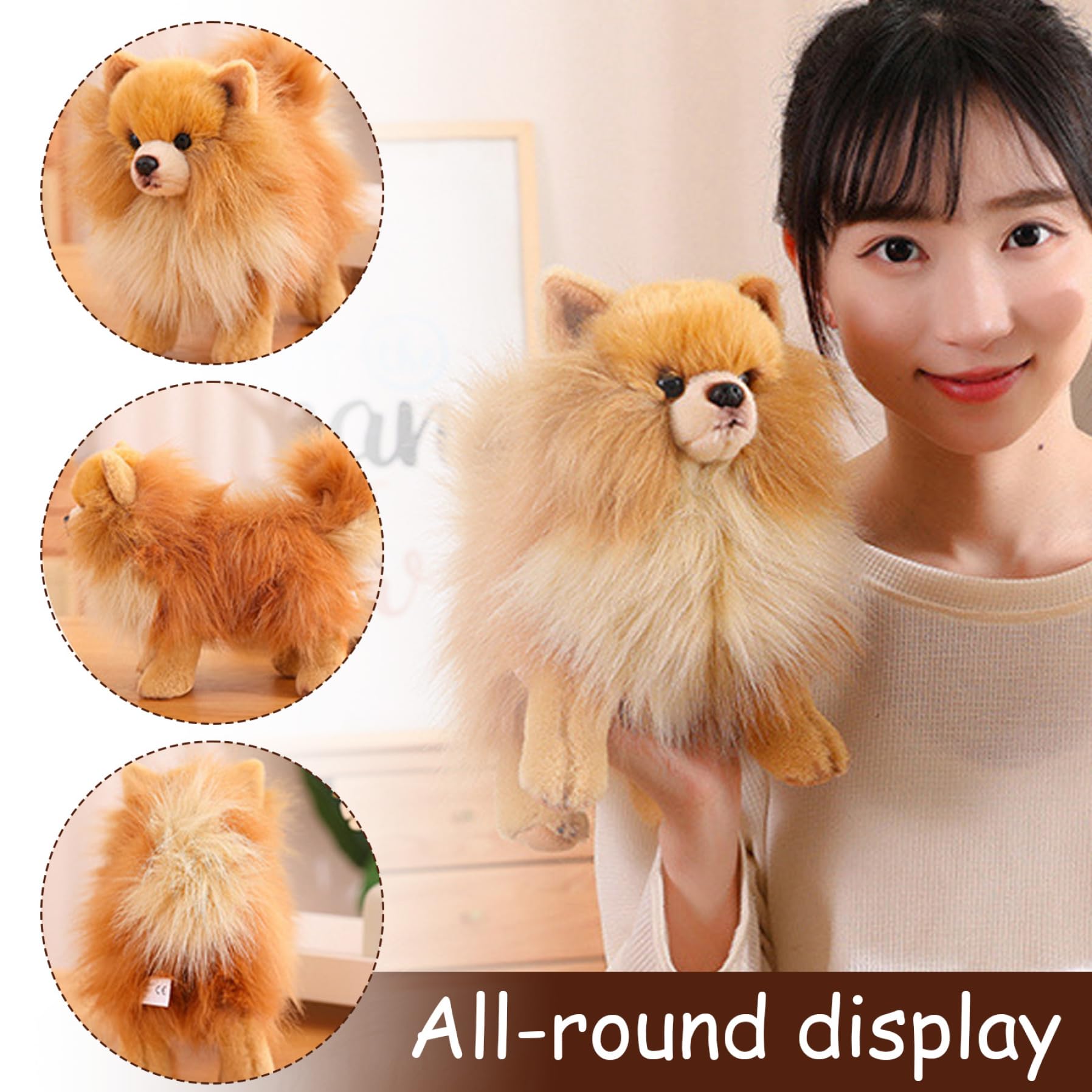 Realistic Pomeranian Plush Dog Toy - 10x9 Inch Cute Stuffed Animal, Soft Cotton Filled Simulation Puppy for Kids, Home Decor & Gift | Perfect for Cuddling, Nursery Decor & Pomeranian Lovers