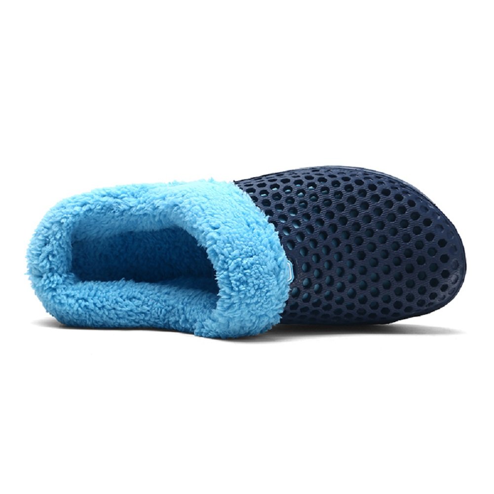 QISHENG Men's & Women's Fur-Lined Mules Clogs - Slip-On Garden Shoes, Warm Winter Slippers with Soft Fleece Lining - Comfortable Slides for Indoor/Outdoor Use - Perfect for Home, Yard, and Relaxation (Blue)