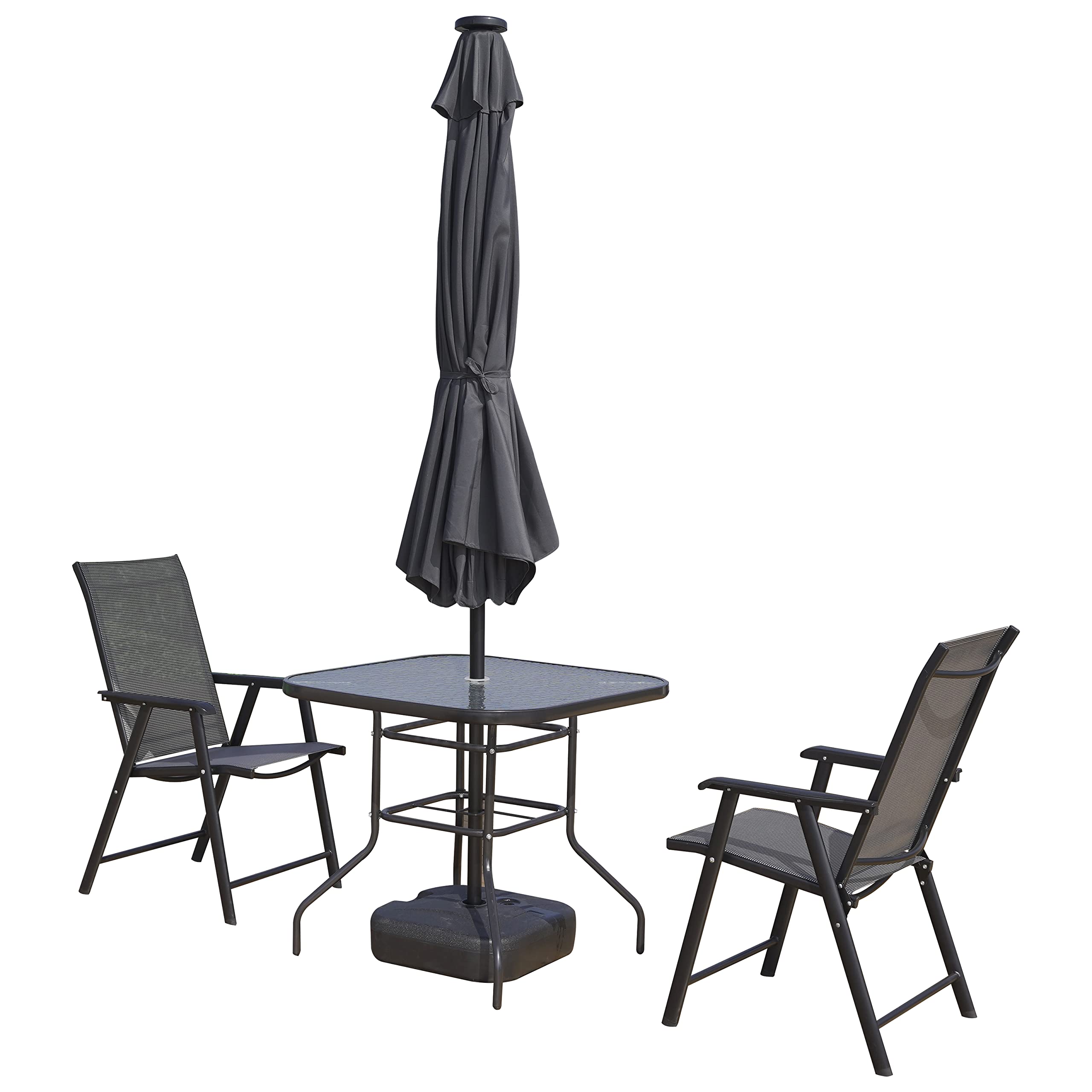 LeisureMod Sierra 9' Outdoor Patio Umbrella with Crank & Tilt Mechanism & Solar LED Lights - Perfect for Backyard, Poolside, and Garden Relaxation