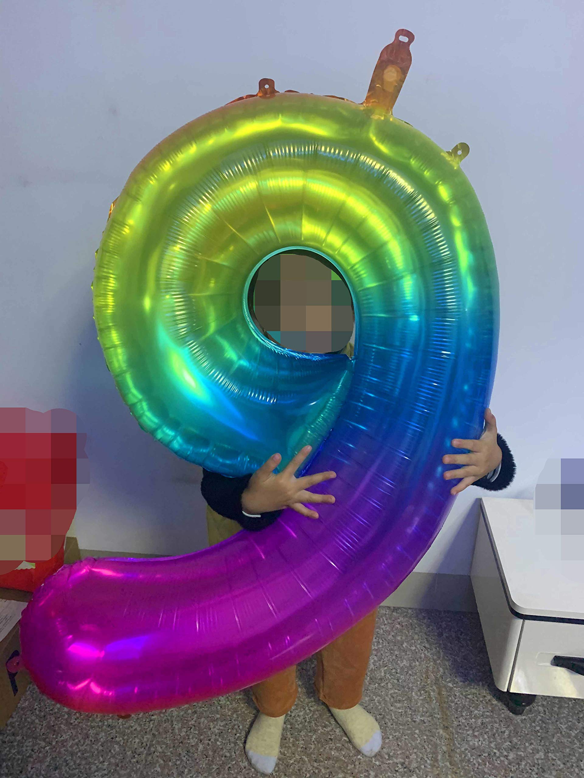 40 Inch Jelly Rainbow Number 9 Foil Balloon - Helium Mylar Birthday Party Decorations for Anniversary, Baby Shower & Gender Reveal Celebrations