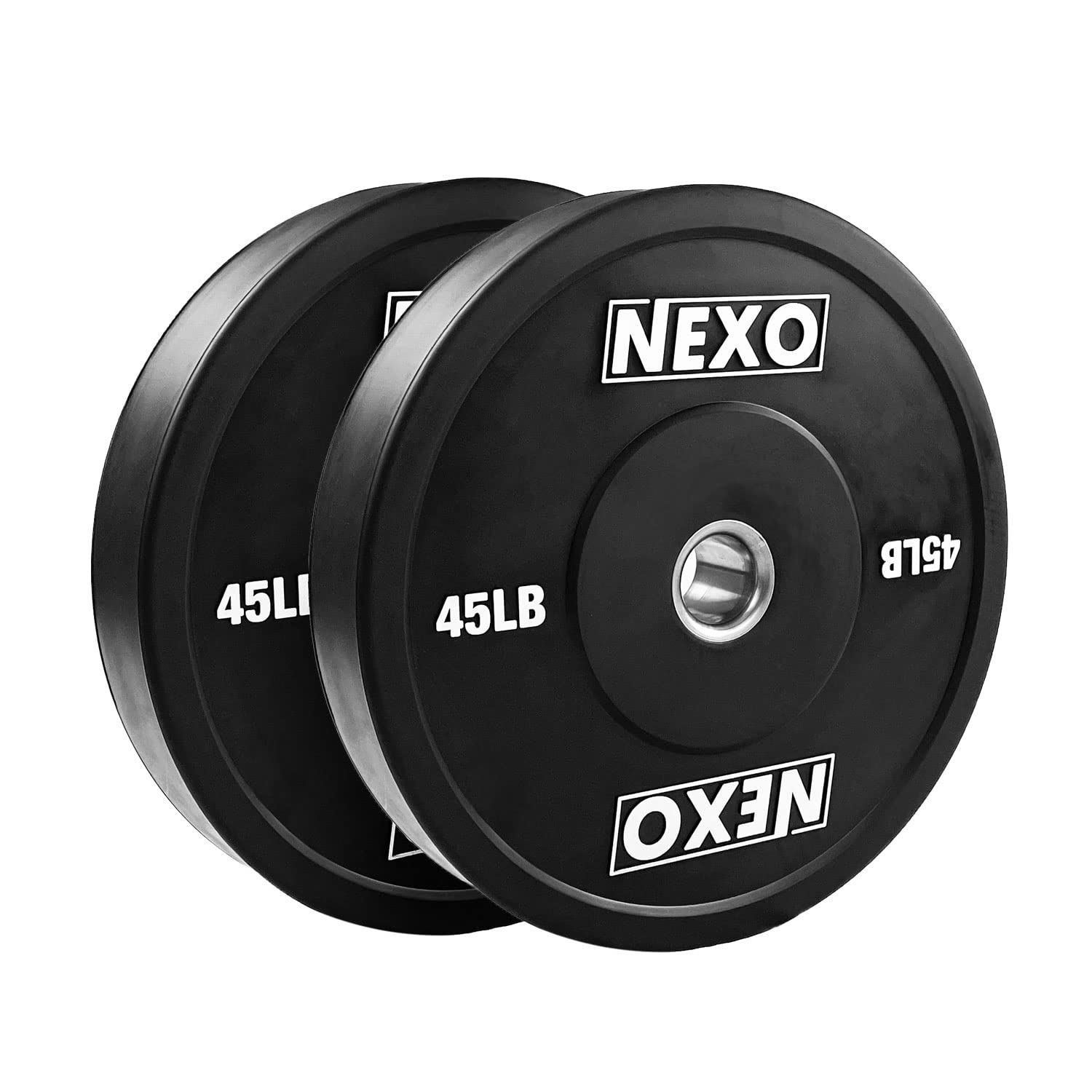 NEXO Matte Black Rubber Bumper Plates - Premium Cross Training Weight Plates Set for Home Gym, CrossFit & Weightlifting - Durable Rubber Coated Olympic Plates for Deadlifts, Squats & Strength Training