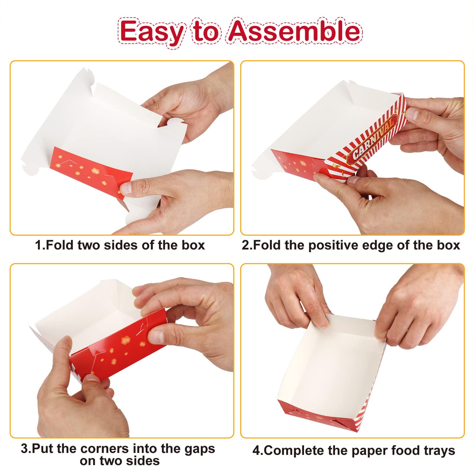 50 Pack Carnival Print Party Paper Food Trays - Disposable Nacho, Hot Dog & Snack Serving Boats for Parties, Events & Decorations - Perfect for Birthday, BBQ, Carnival & Picnic Use