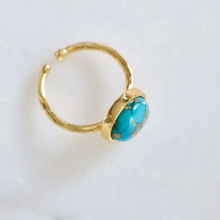 Handmade Copper Turquoise Adjustable Ring for Women - Boho Chic Jewelry for Everyday Wear & Gift Giving