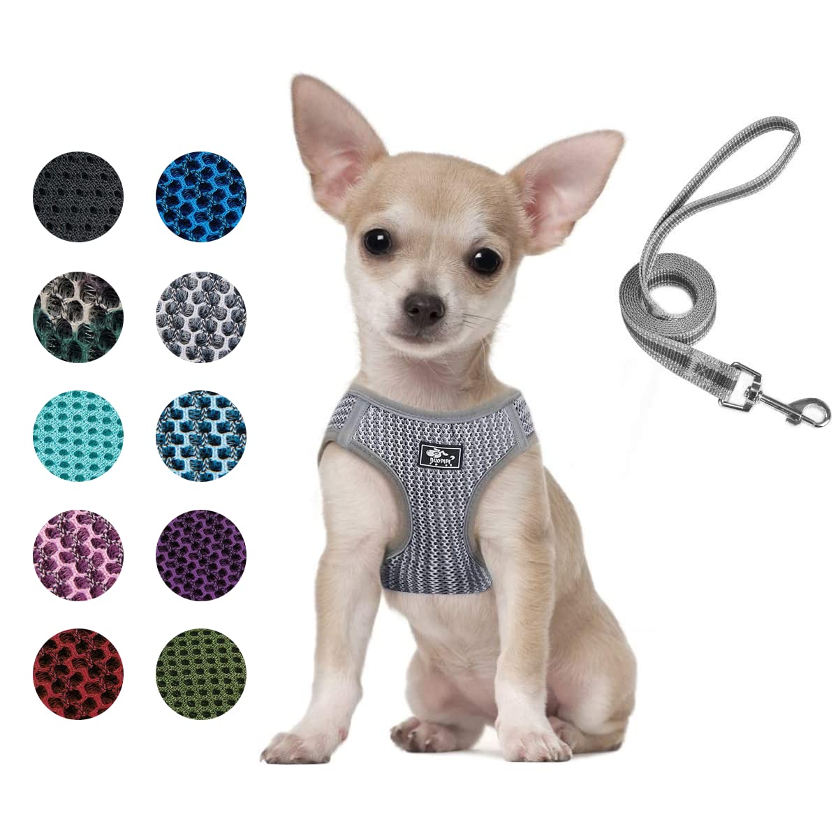 Escape-Proof Adjustable Reflective Pet Harness with Leash for Small & Medium Dogs & Cats - Soft Mesh Comfort Fit No-Pull No-Choke Design (XS, Grey) - Perfect for Walking, Training & Outdoor Adventures