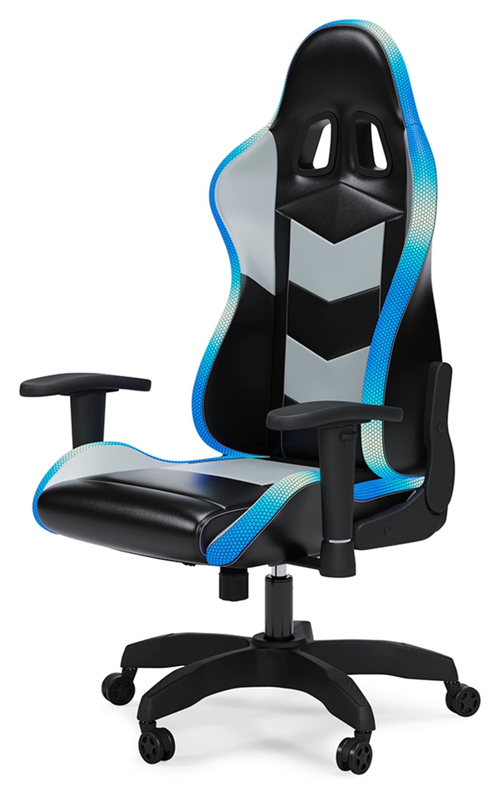 Signature Design by Ashley Lynxtyn Swivel Home Office Gaming Chair with LED Lighting - Ergonomic Computer Desk Chair for Work & Gaming - Black & Gray Modern Executive Chair for Office, Study Room & Game Room