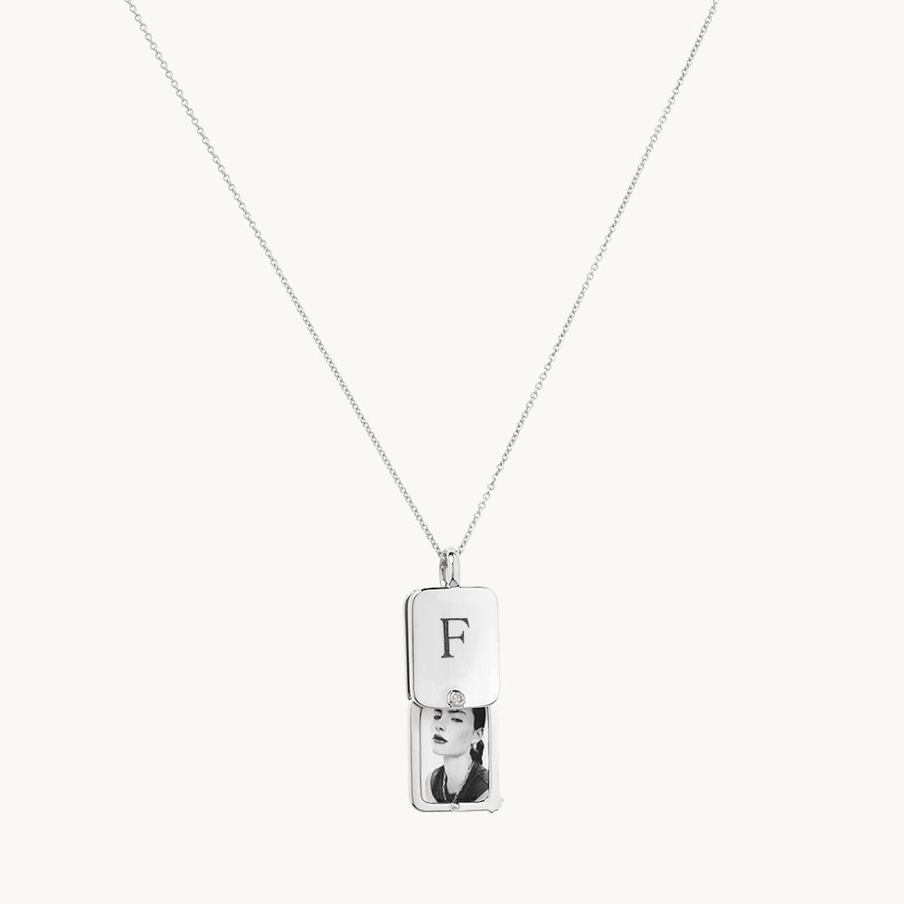 Personalized Engravable Silver Rectangle Flip Locket Necklace - Perfect for Anniversary Gifts, Valentine's Day & Keepsake Jewelry