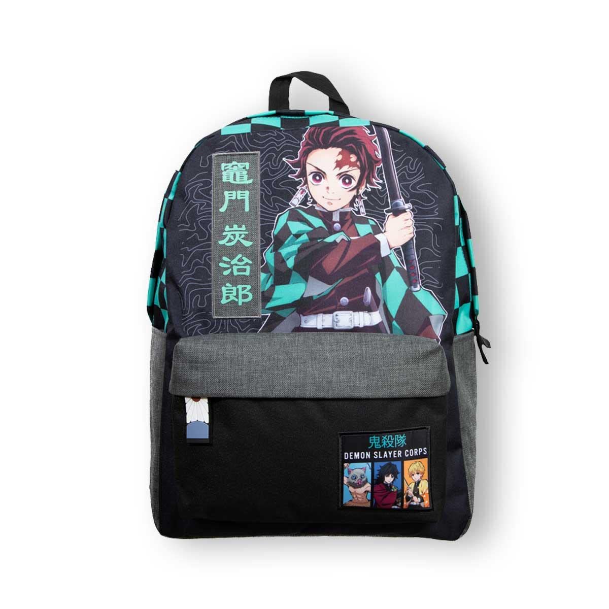 Bioworld Demon Slayer Tanjiro Kamado Checkered Backpack - Anime & Pop Culture Inspired Green School Bag for Fans | Perfect for Cosplay, Conventions & Daily Use