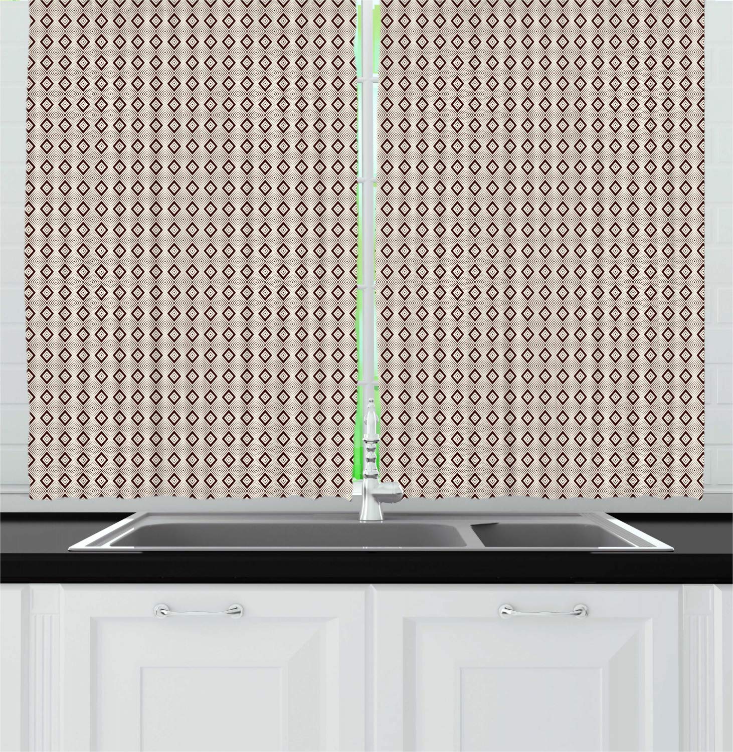 Ambesonne Abstract Geometric Tribal Rhombus Kitchen Curtains - 2 Panel Set for Windows (55