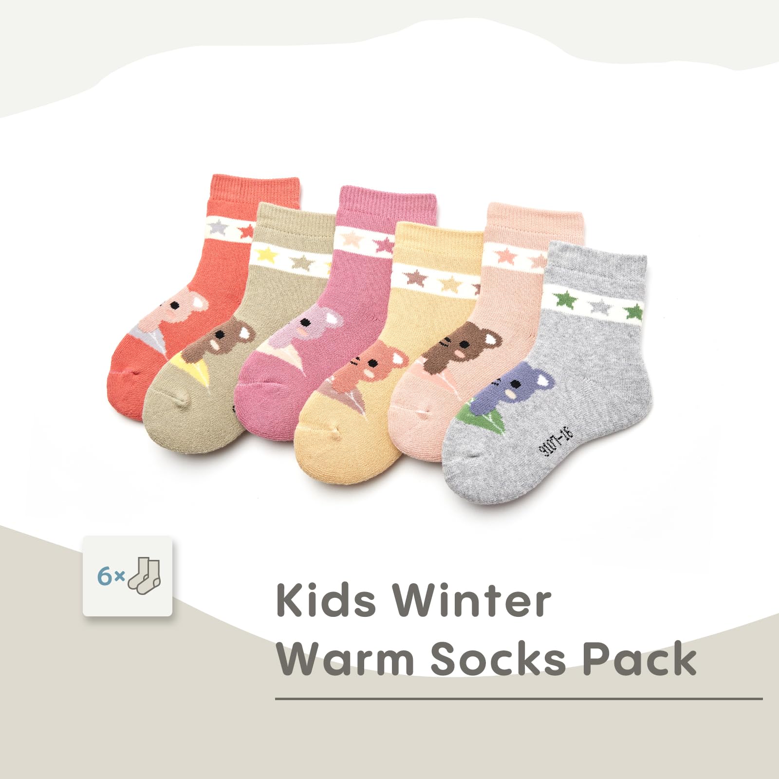 Girls Winter Socks 6 Pack - Warm Thermal Terry Crew Socks for Kids & Toddlers - Cozy Cold Weather Socks for School, Snow Play & Indoor Activities