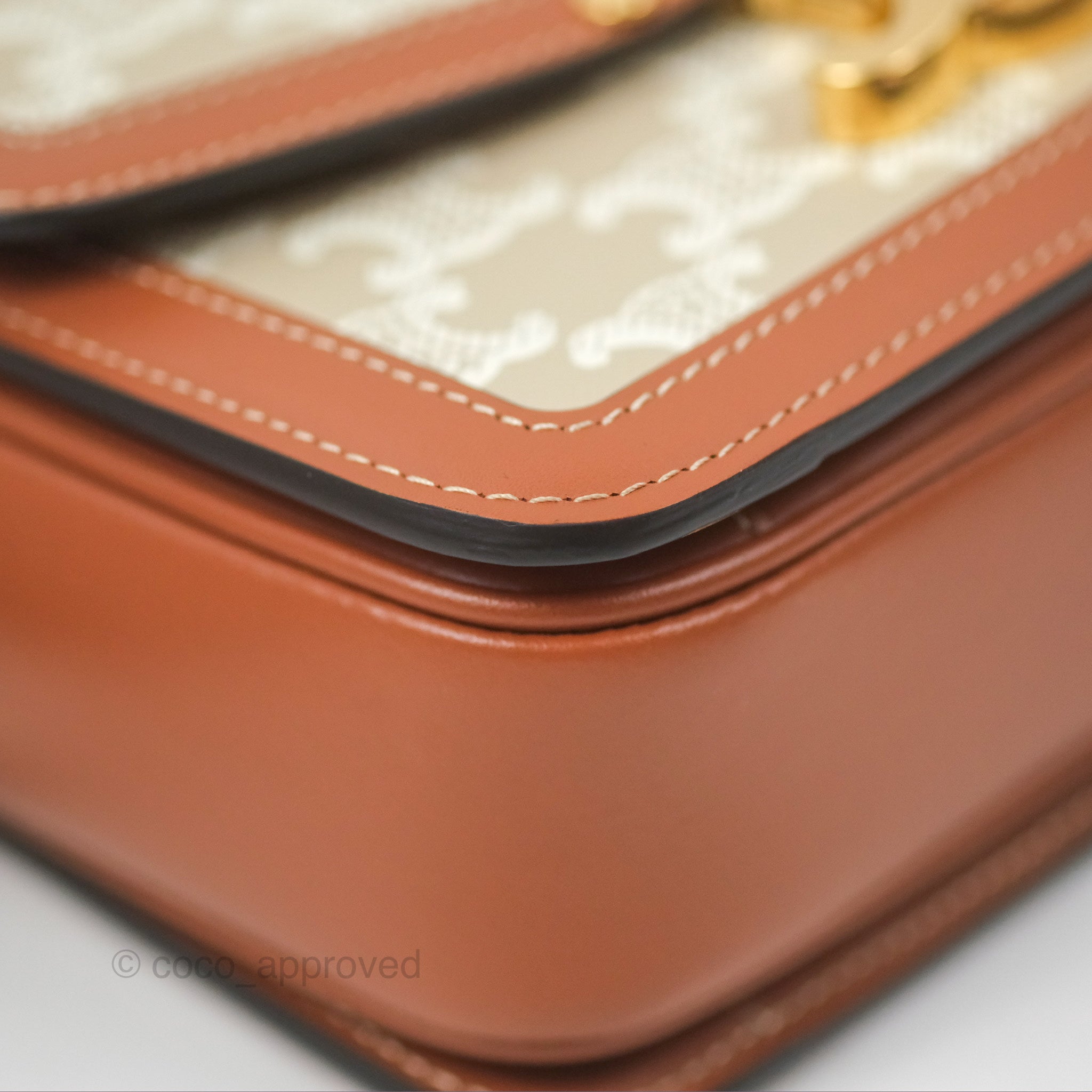 Celine Teen Triomphe Bag in Triomphe Canvas & Grege Calfskin Leather - Luxury Crossbody Purse for Women, Perfect for Date Night & Special Occasions