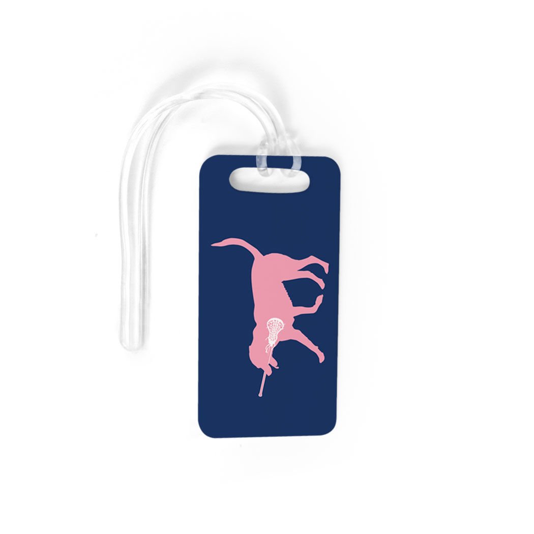 Custom Girls Lacrosse Luggage Tag - LuLa The Lax Dog Personalized ID Tag with Back Info - Small Navy Blue - Perfect for Travel, Sports Gear & School Backpacks