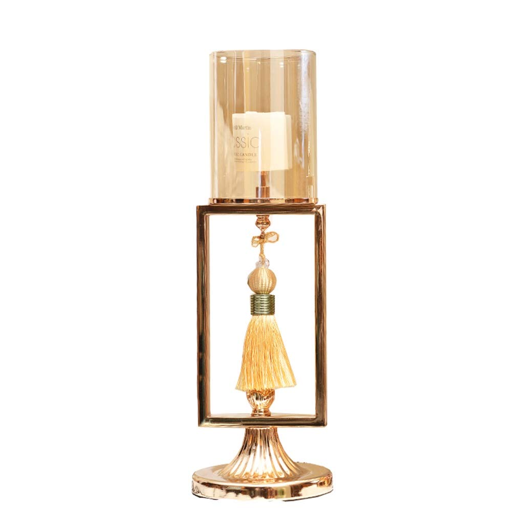 ZYMING Metal Glass Rectangle Candle Holders - Elegant Candle Stand for Pillar Candles (Medium Size) | Perfect for Dining Table Centerpieces, Wedding Decor & Home Ambiance Lighting