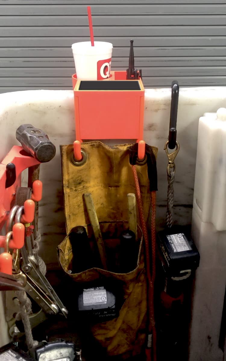 4-in-1 Magnetic Bucket Truck Tool Organizer with Hooks, Cup Holder & Storage | Heavy Duty Utility Organizer for Electricians, Contractors & Construction Workers | Perfect for Ladders, Buckets & Work Trucks
