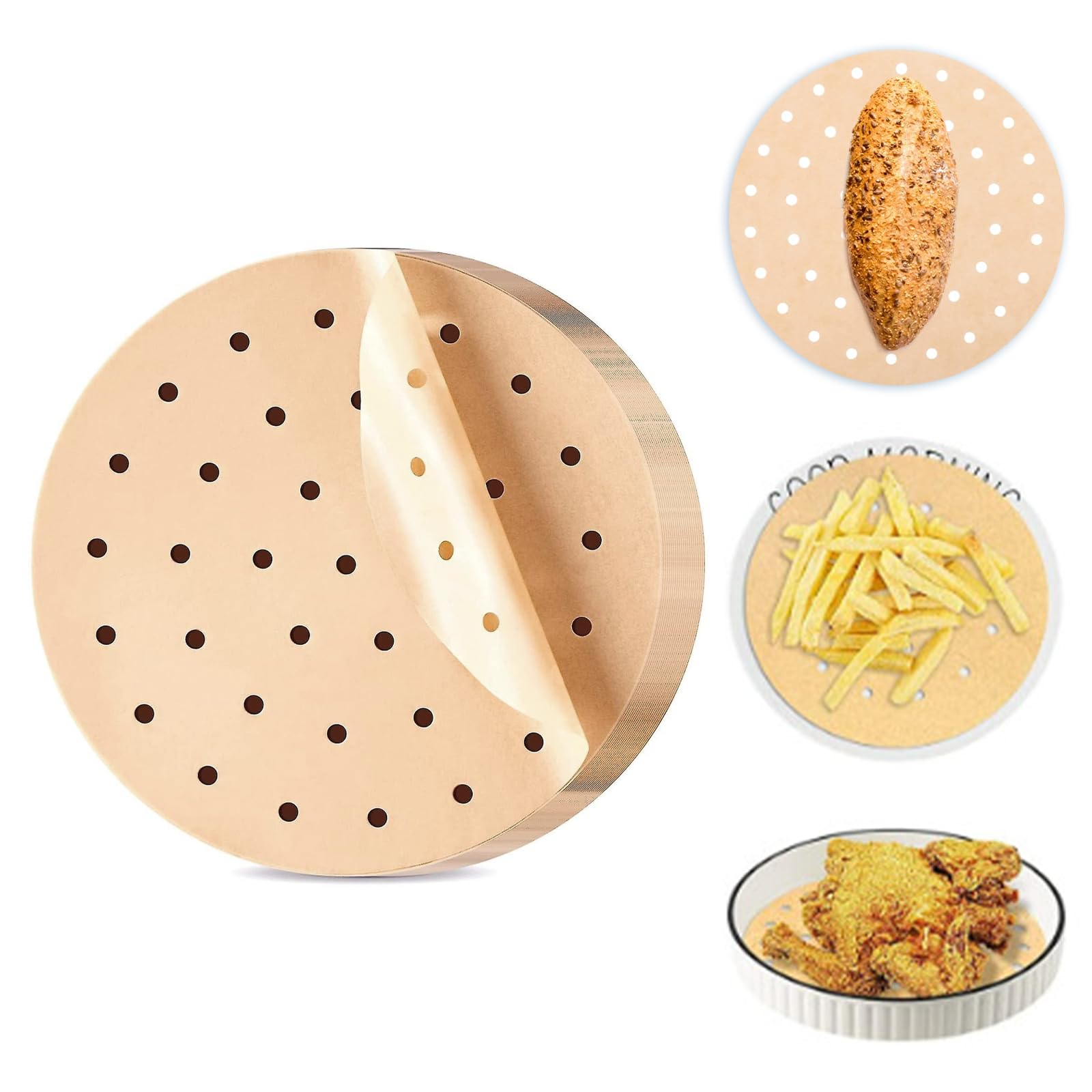 WanderLand 100-Pack 9-Inch Air Fryer Parchment Liners - Disposable Nonstick Round Baking Paper for Microwave, Oven & Air Fryer - Oil & Water Resistant, Bleach-Free - Perfect for Roasting, Baking & Reheating Food