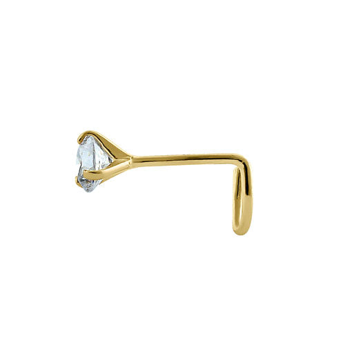 14K Yellow Gold Round CZ Nose Stud - Hypoallergenic U Hook Nose Ring for Sensitive Skin | Perfect for Everyday Wear, Parties & Special Occasions