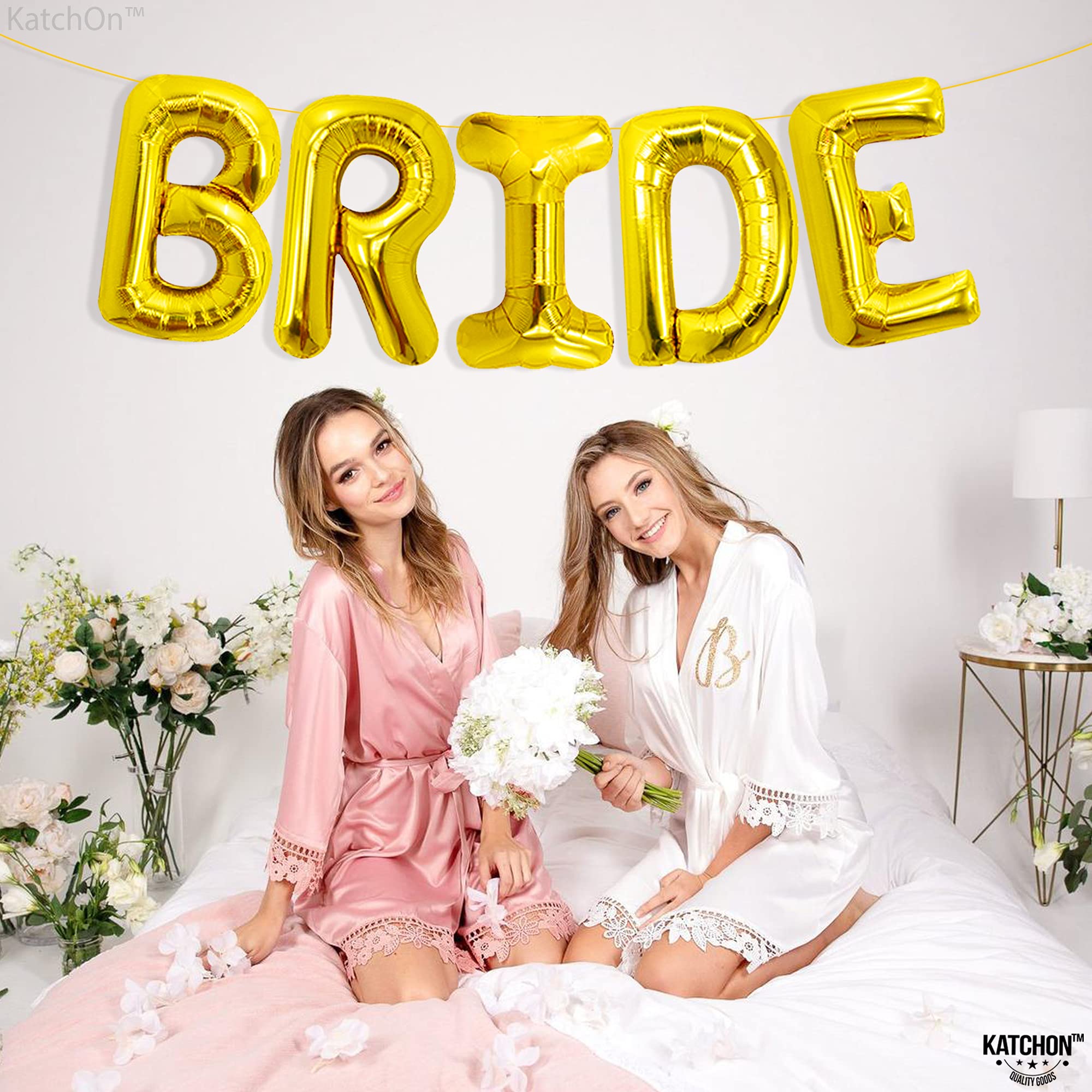 16 Inch Gold Bride Balloons for Bachelorette Party & Bridal Shower Decorations | KatchOn Premium Wedding Balloons | Perfect for Bachelorette Party, Bridal Shower, Wedding Reception & Photo Backdrop