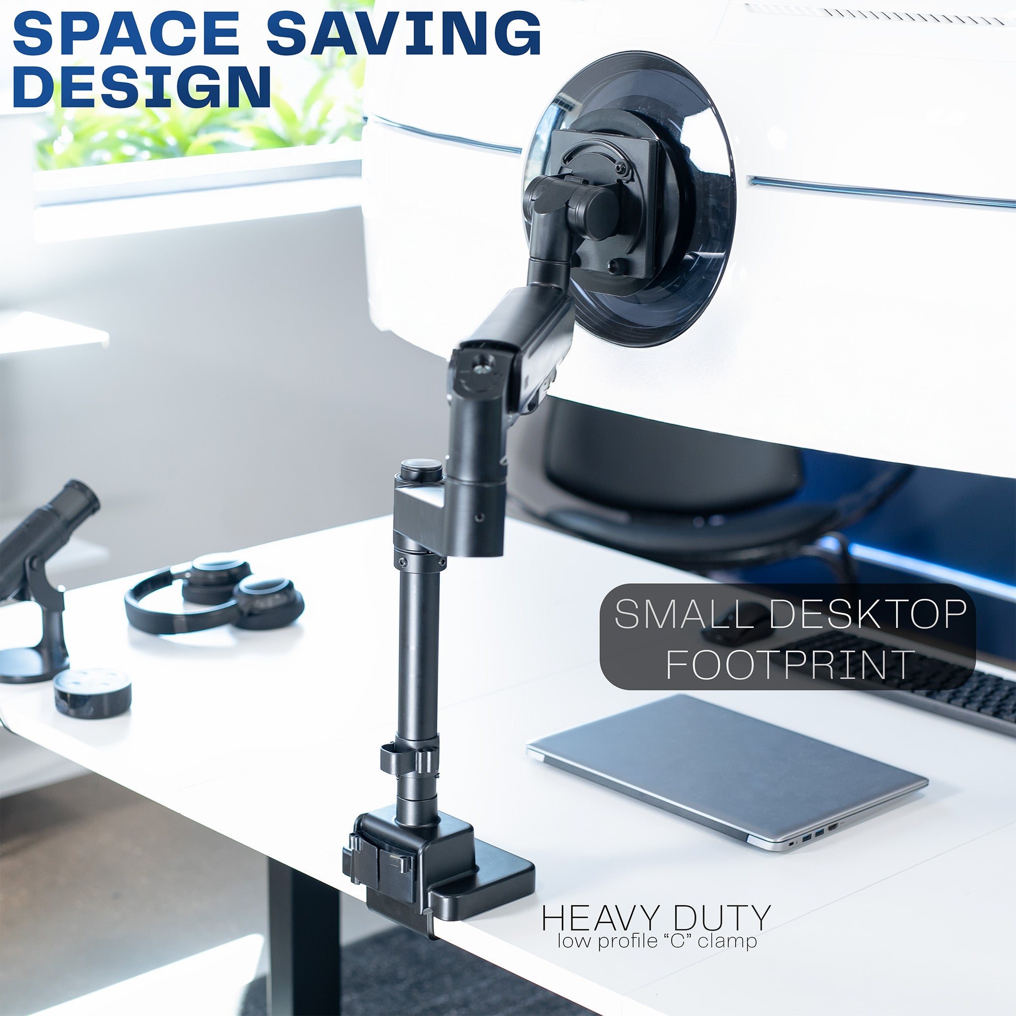 Pneumatic Arm Single Ultrawide Monitor Desk Mount - Holds Up to 57 Inch Screens for Home Office & Gaming Setup