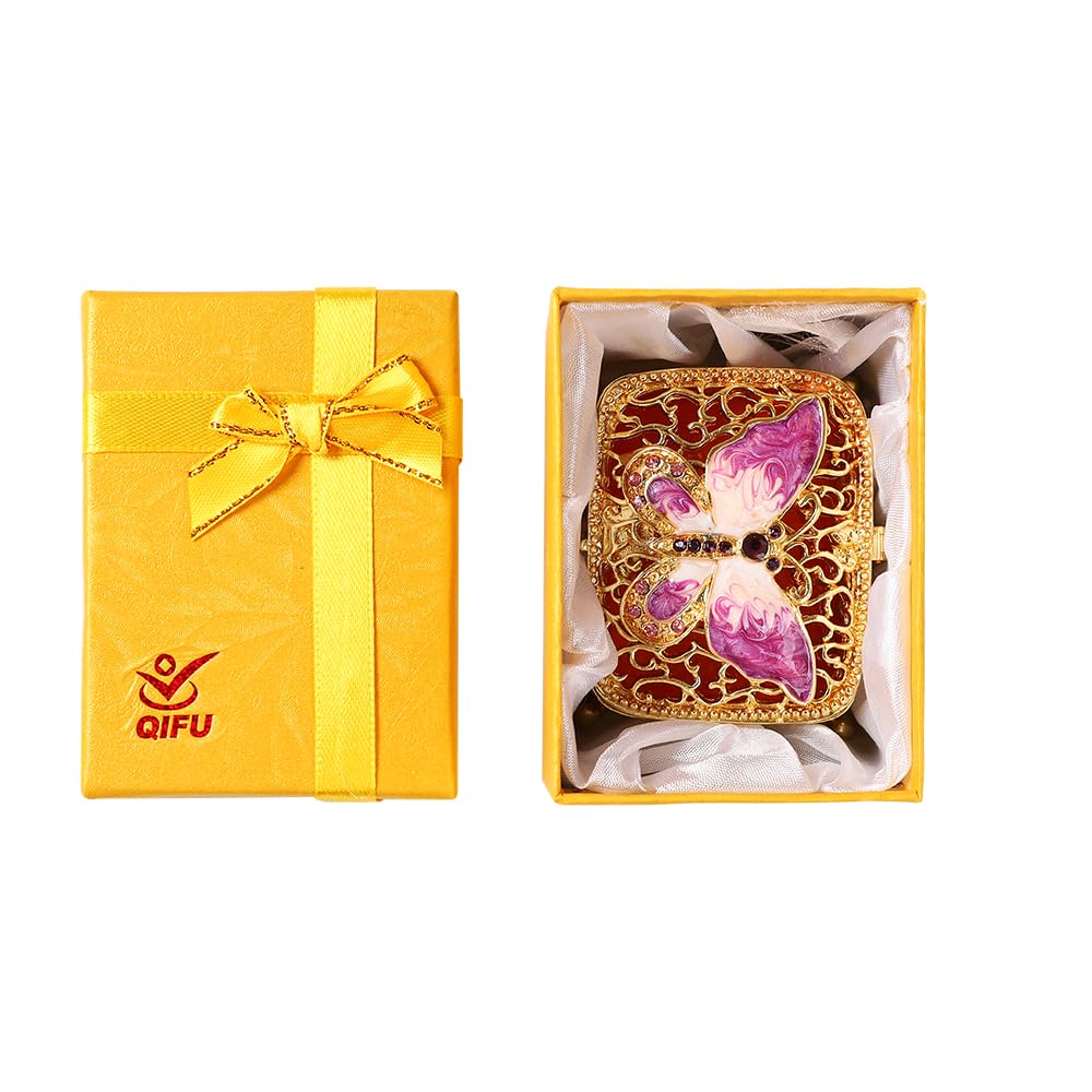 QIFU Hand Painted Butterfly Jewelry Box - Enameled Hinged Trinket Box for Rings & Necklaces | Unique Gift for Women, Mom, Wife | Perfect for Birthday, Anniversary & Valentine's Day