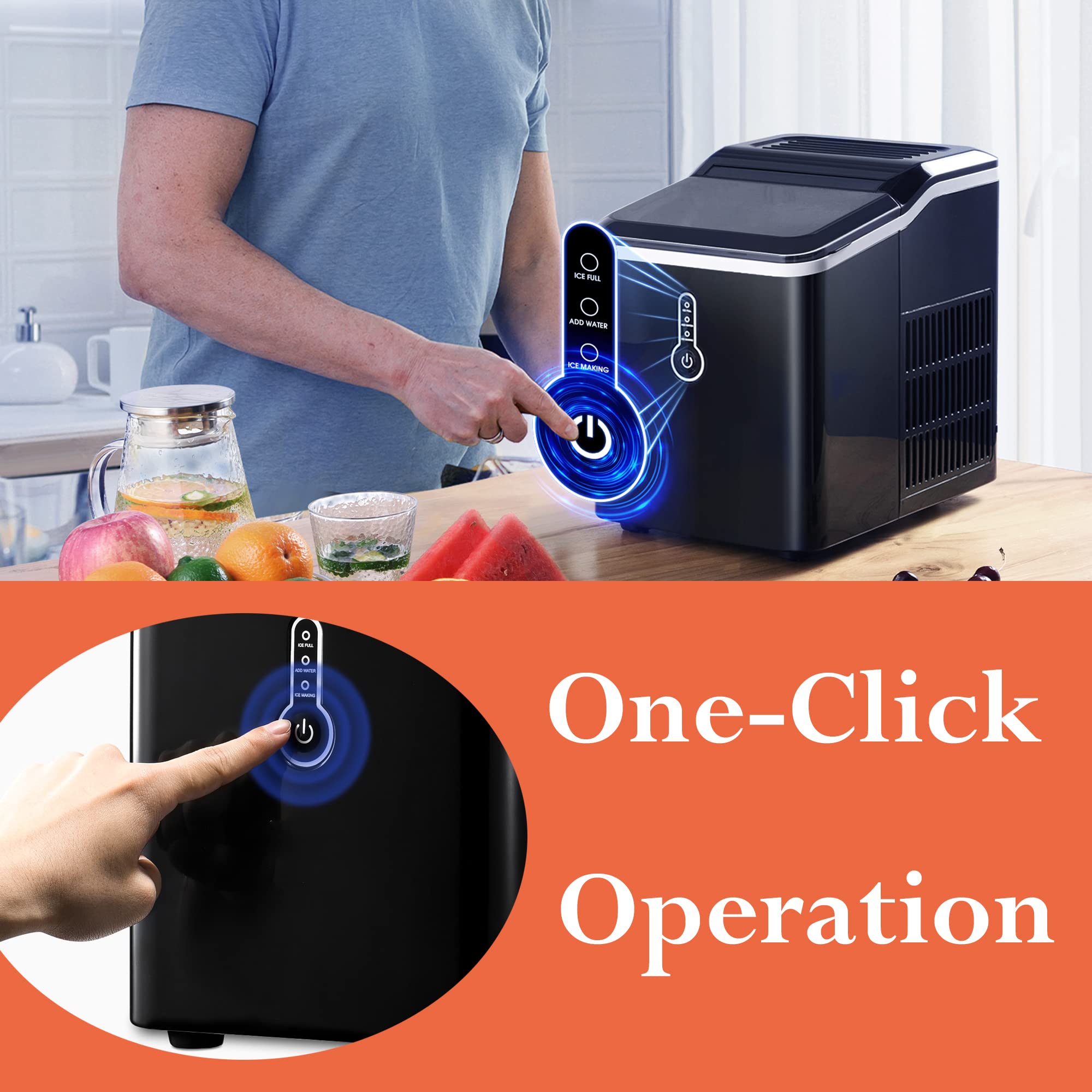26lbs Portable Ice Maker Machine - Self-Cleaning Countertop Ice Maker with 1.5L Capacity, Makes 9 Cubes in 8 Minutes - Compact Electric Ice Machine with Scoop & Basket for Home, Office, Camping, RV, Parties (Black)