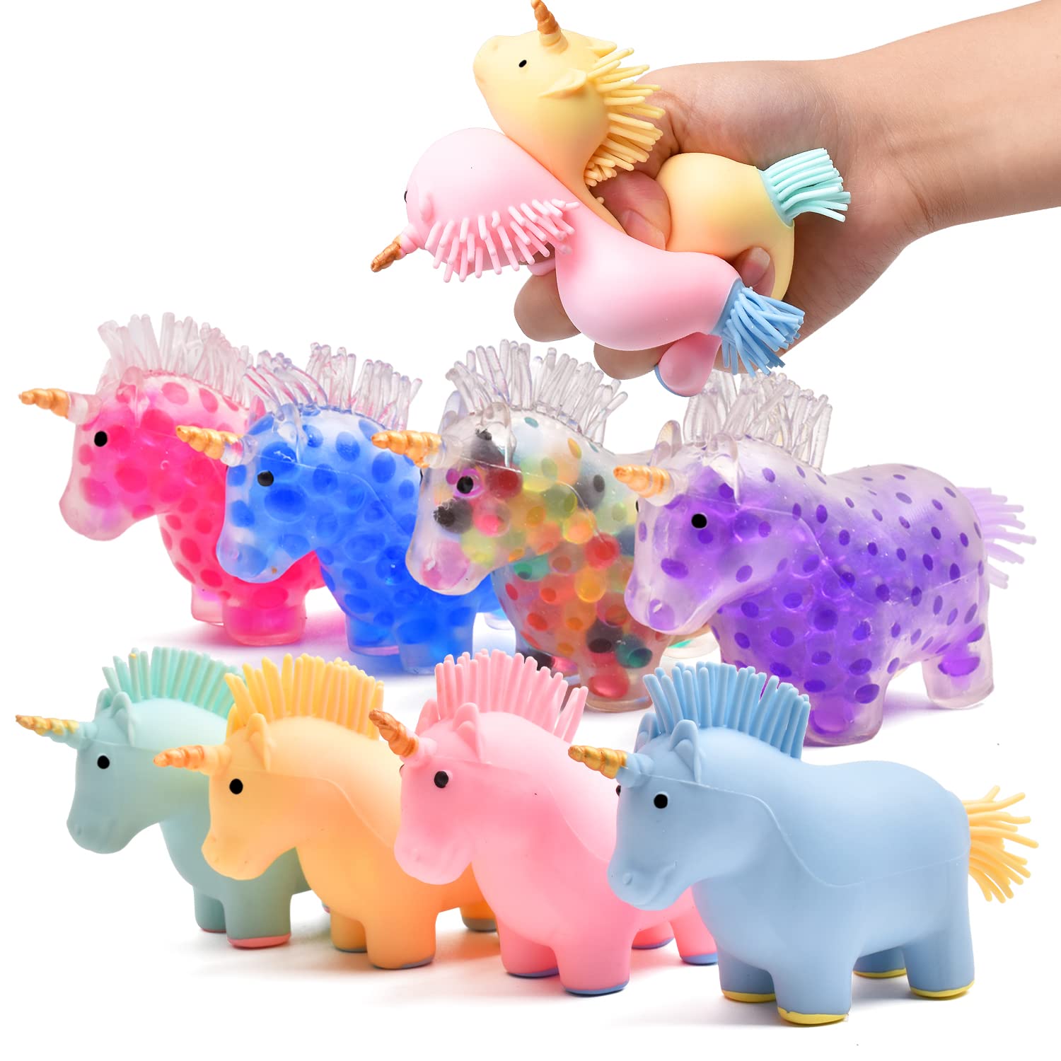 8 Pack Unicorn Squishy Stress Balls - Water Beads Sensory Fidget Toys for Anxiety Relief, ADHD & OCD - Soft Squeeze Dough Balls for Office, School & Home Use - Calming Desk Toys for Kids & Adults