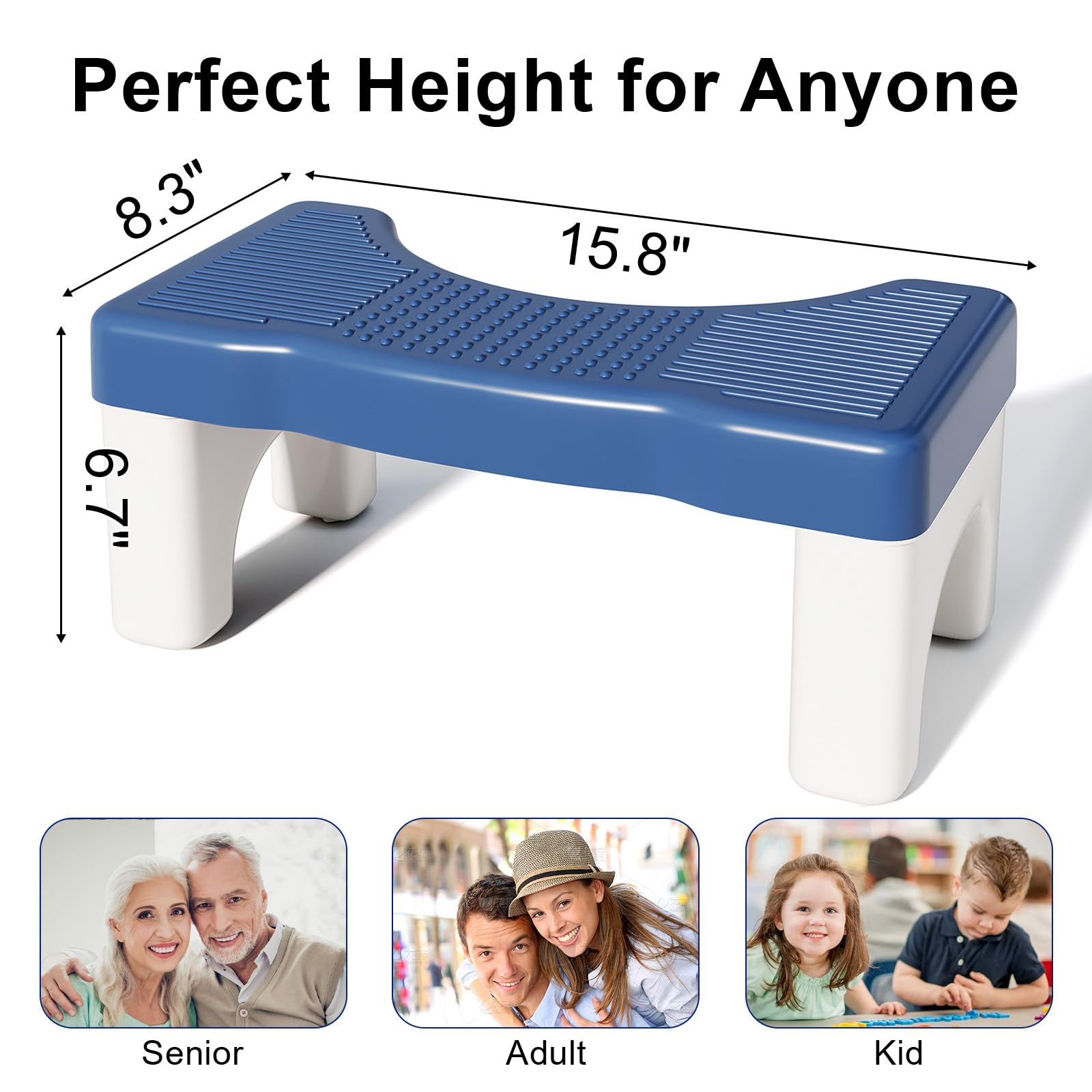 **Non-Slip Toilet Stool for Adults & Kids - Ergonomic Squatting Stool for Better Poop Posture - Durable Plastic Bathroom Step Stool (Gray) - Perfect for Constipation Relief & Healthy Digestion**