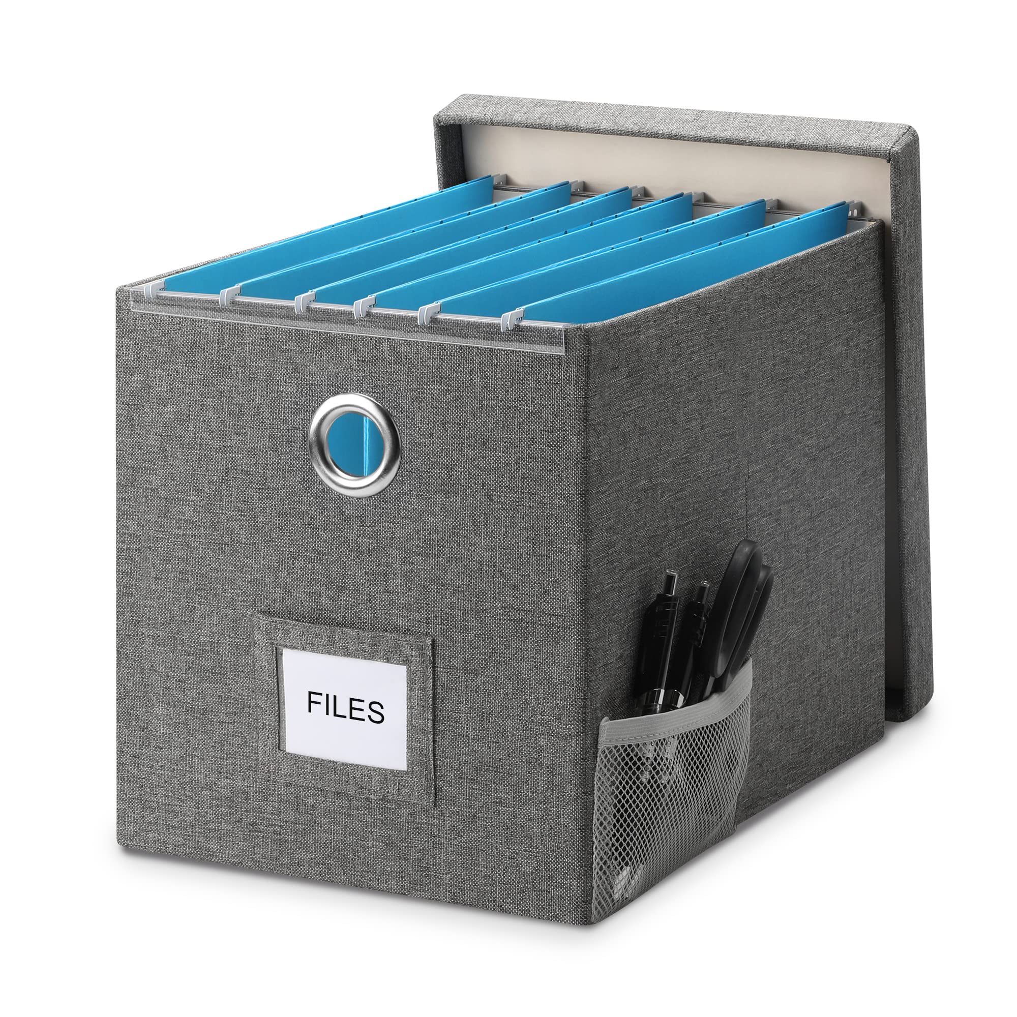 Collapsible Linen File Storage Box with Lid - Letter Size Office Organizer for Documents, Folders & Papers | Perfect for Home Office, School Supplies & File Cabinet Organization
