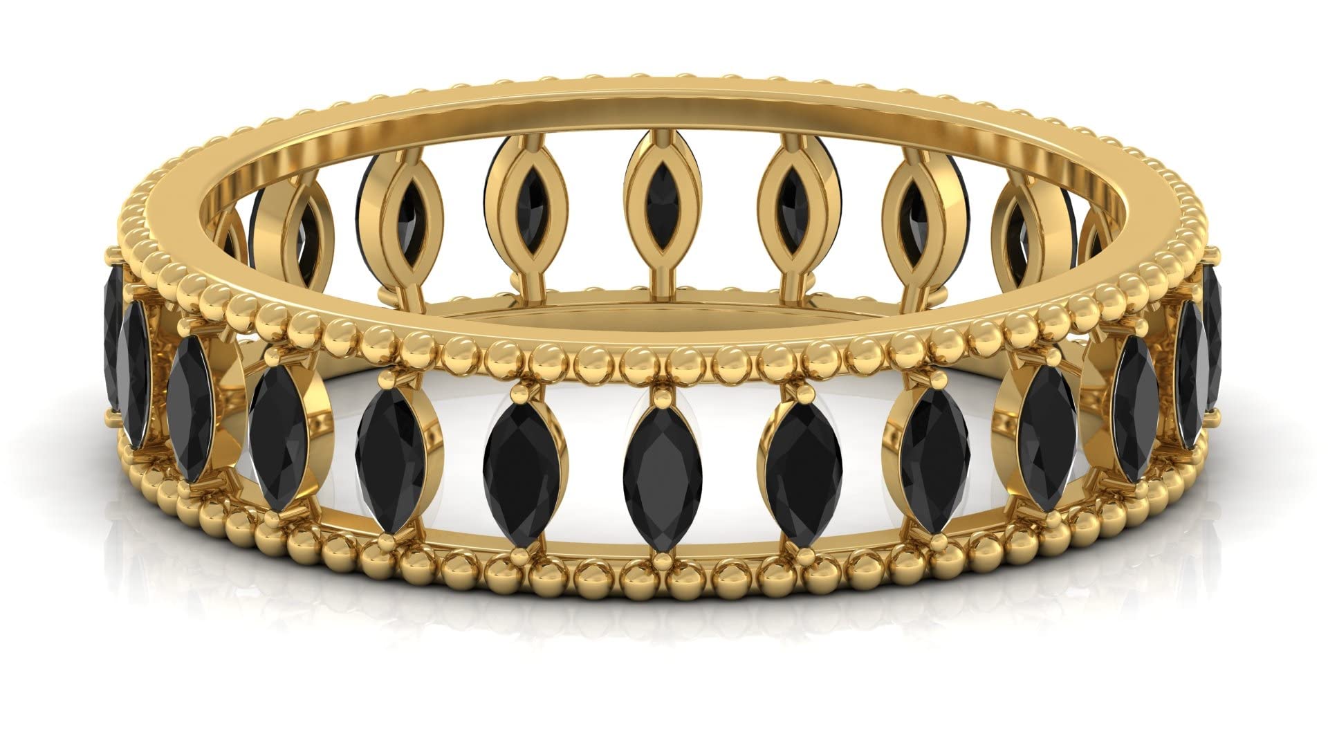 1/2 CT Marquise Cut Black Onyx Ring - 14K Solid Gold Anniversary Band with Beaded Design, December Birthstone Jewelry for Women - Perfect for Gifts, Weddings & Special Occasions