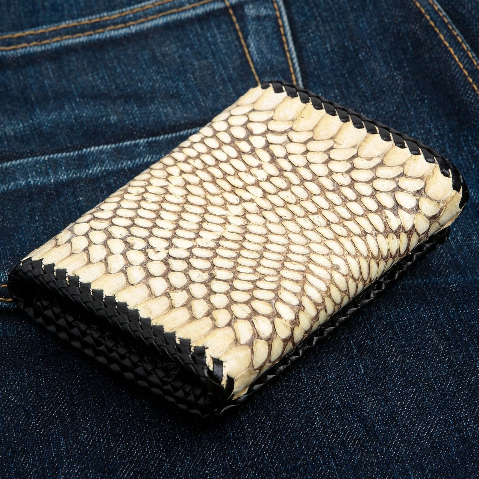 Genuine Cross Stingray Cobra Skin Leather Biker Wallet for Men - Stylish Slim RFID Blocking Bi-Fold Wallet - Perfect for Motorcycle Riders, Travel & Everyday Use