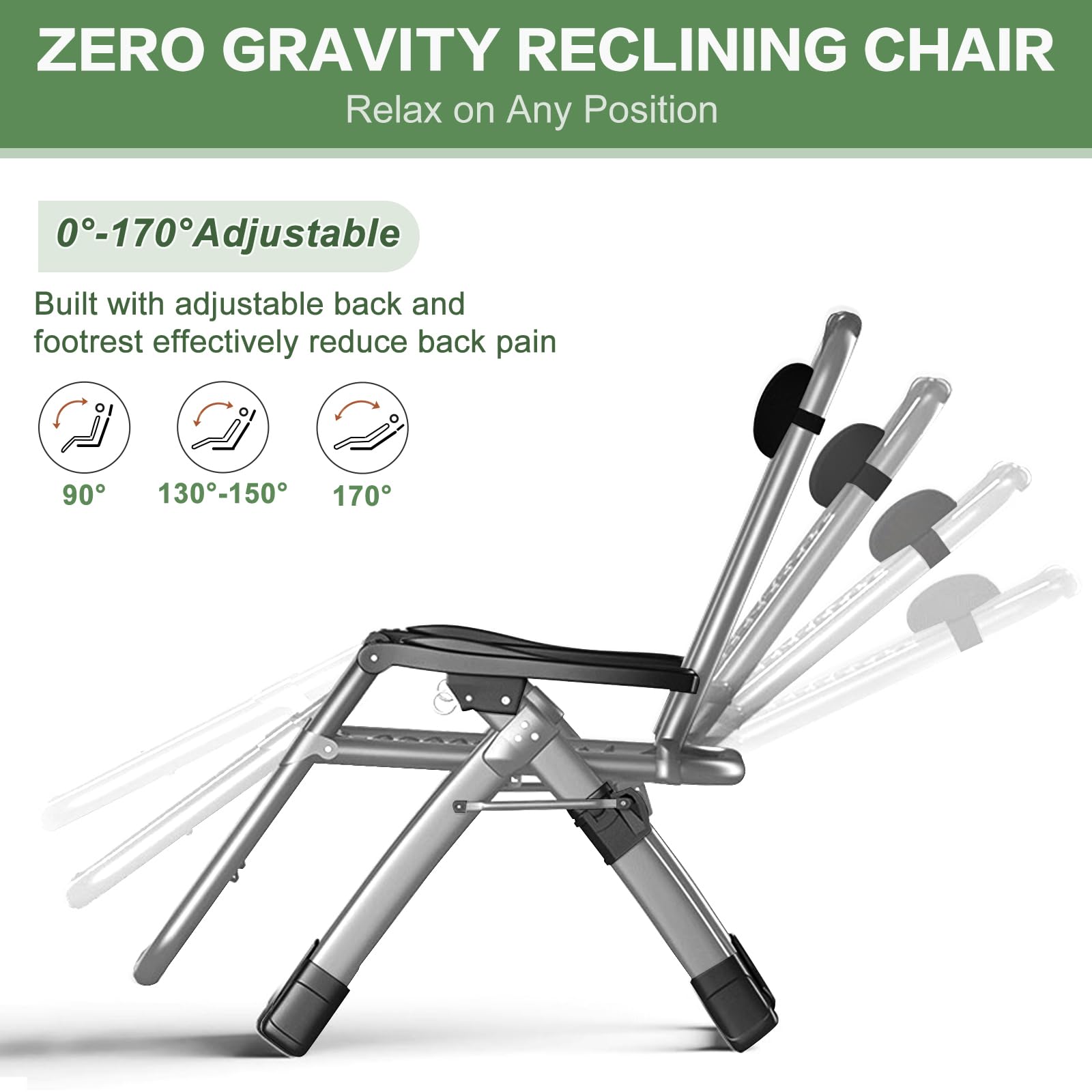 Barbella Zero Gravity Reclining Lounge Chair - Adjustable Folding Patio Chair with Removable Cushion, Headrest & Cup Holder - Perfect for Backyard, Poolside, Beach & Indoor Relaxation
