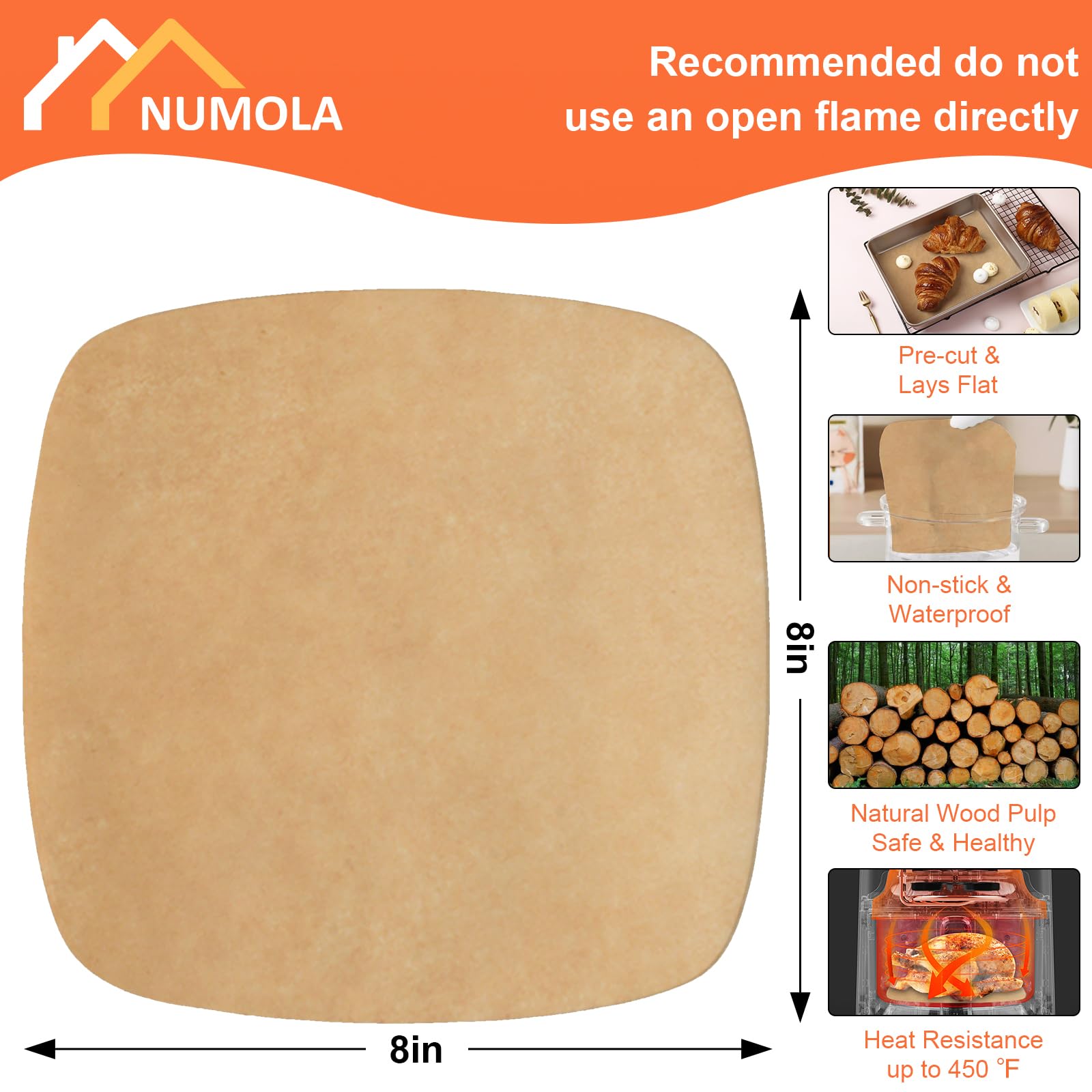 Non-Toxic 8 Inch Unbleached Air Fryer Liners - 100 Disposable Parchment Paper Sheets for Baking, Grilling, Wrapping | Safe for Microwave, Oven & Steamer | Perfect for Healthy Cooking & Meal Prep