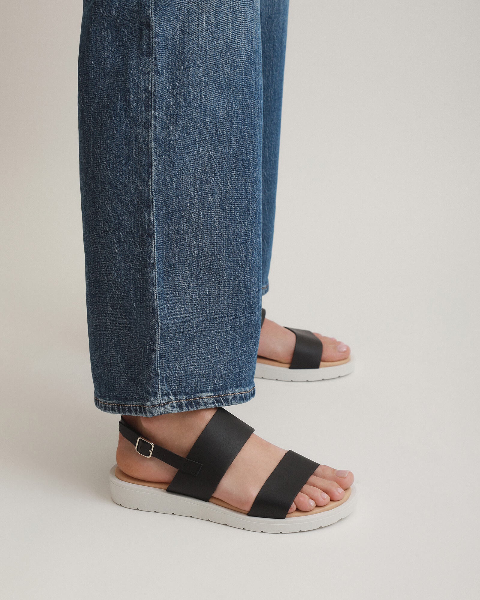 ROSALIE Women's Flat Sandals - Black Leather Comfortable Slides for Casual Wear, Beach, and Summer Outfits