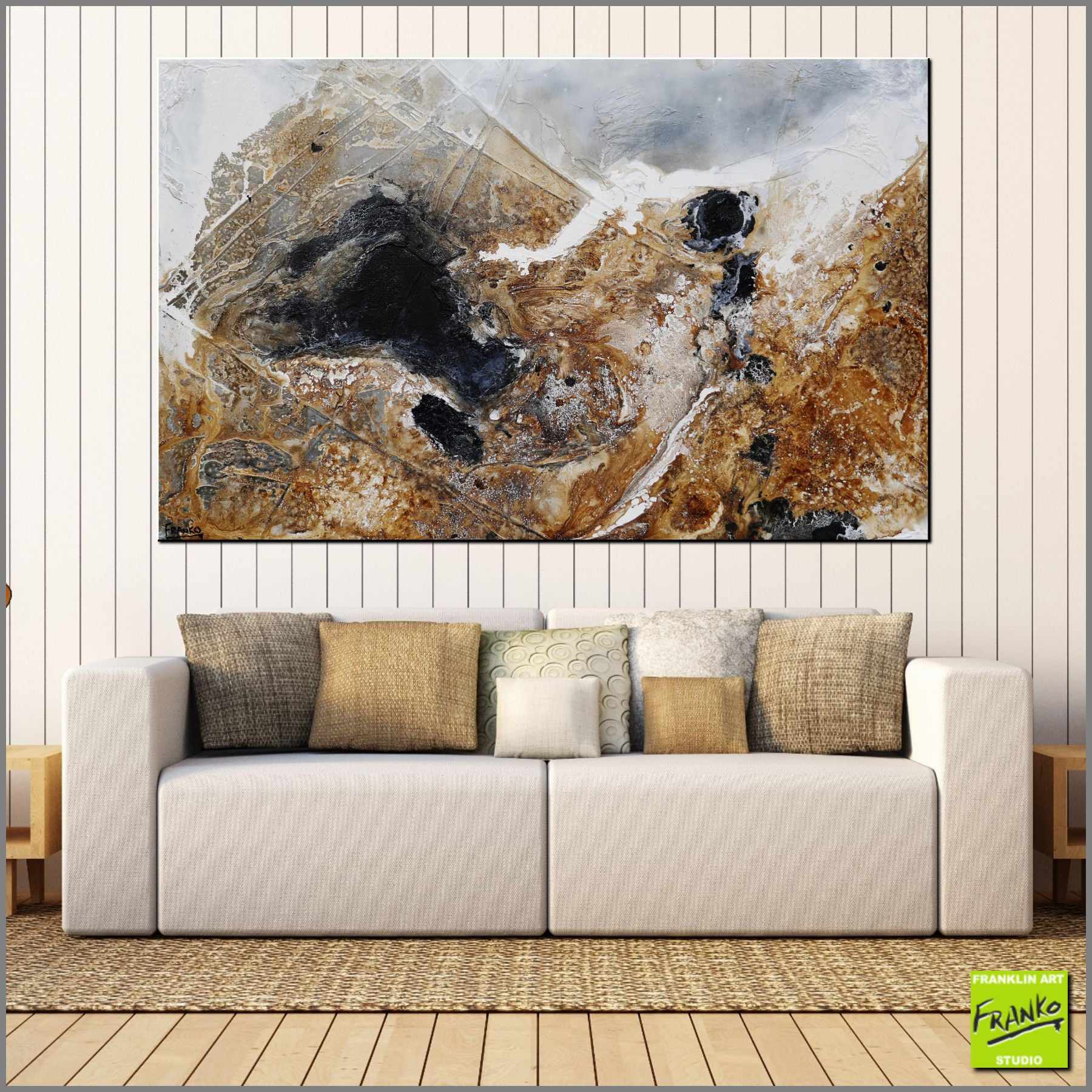 160cm x 100cm Black Russian Textured Abstract Painting in Brown, Black & Grey - Modern Wall Art for Living Room, Bedroom & Office Decor