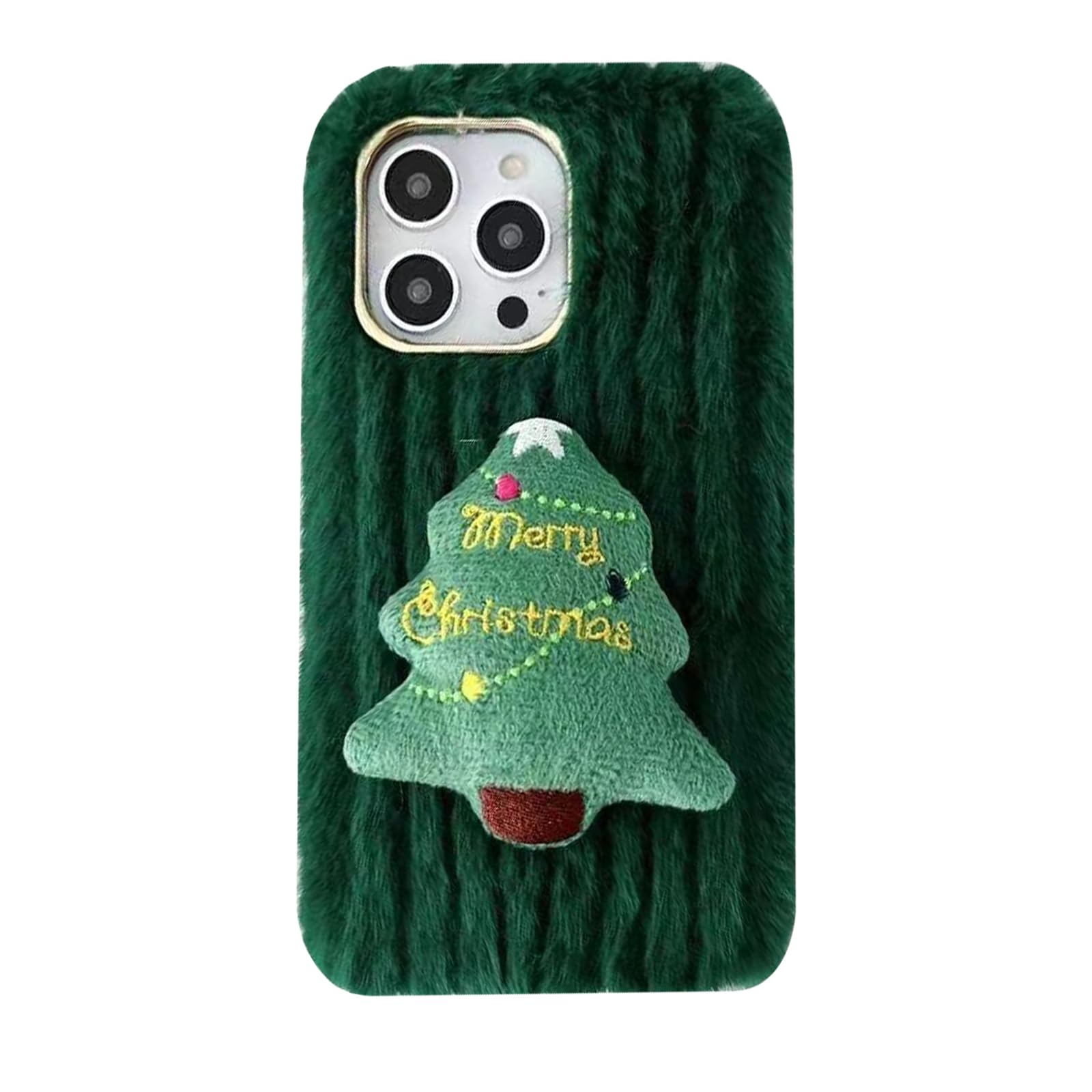 Christmas Tree Plush Phone Case for iPhone 12 Pro - 3D Red Fuzzy Warm Soft Cover with Hairy Fur | Holiday Gift, Winter Protection & Festive Style Accessory