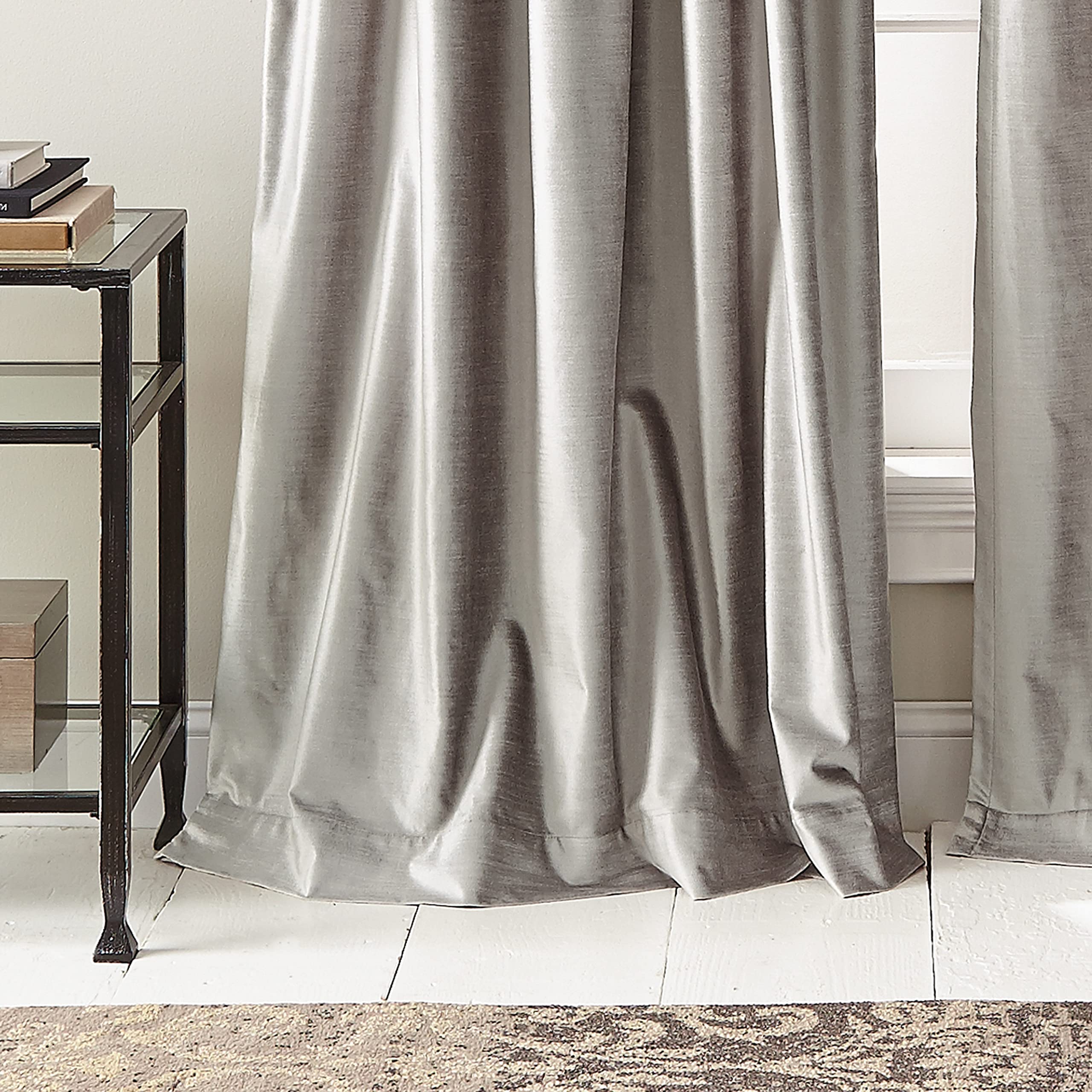 DKNY Modern Knotted Velvet Lined Curtain Panels - Set of 2, 96 Inch Silver Blackout Drapes for Living Room & Bedroom