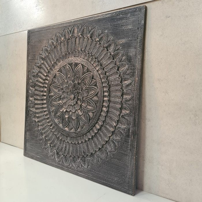 Handcrafted Indian Solid Hardwood Wall Panel - Grey Wash Finish 100x2x100cm - Intricate Carved Design for Home & Office Decor | Living Room, Bedroom, Dining Room Accent Wall
