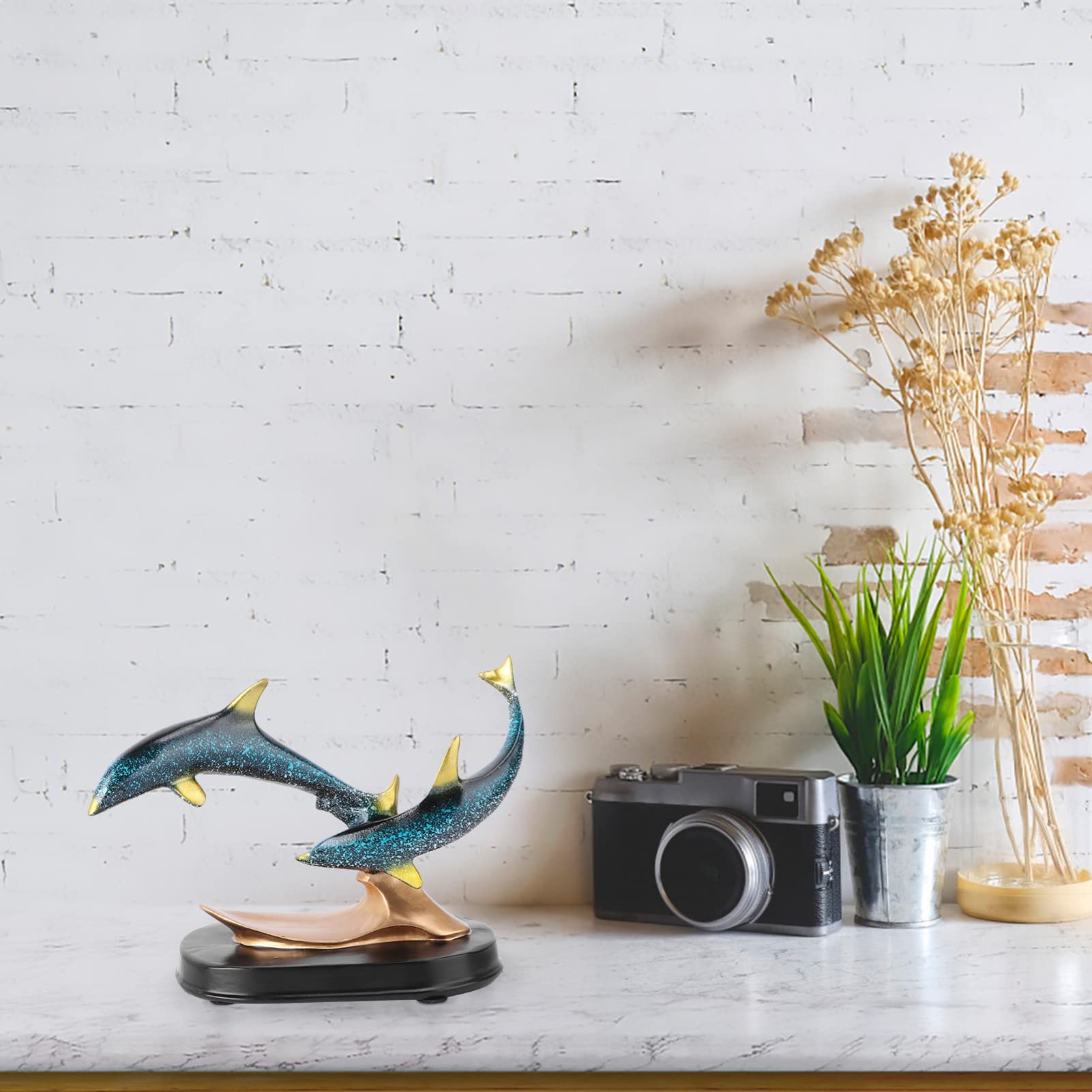Dolphin Resin Tabletop Ornament - Handcrafted Home & Office Decor for Desktop, Shelf, or Bookshelf - Perfect for Beach House, Coastal Theme, or Ocean Lover's Gift