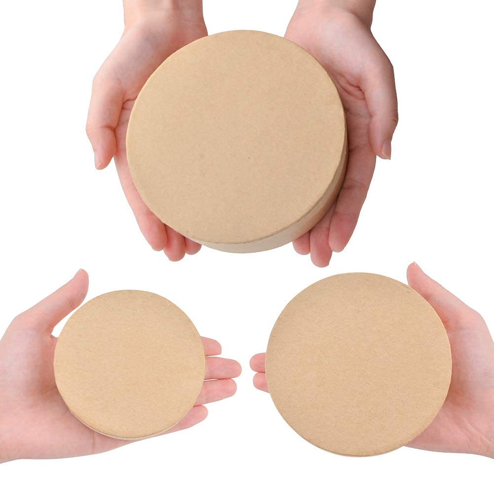 WANDIC Set of 3 Small & 3 Large Round Kraft Paper Mache Boxes with Lids - Storage Organizer for Jewelry, Cosmetics, Accessories & Gifts | Perfect for Home Decor, Wedding Favors & DIY Craft Projects