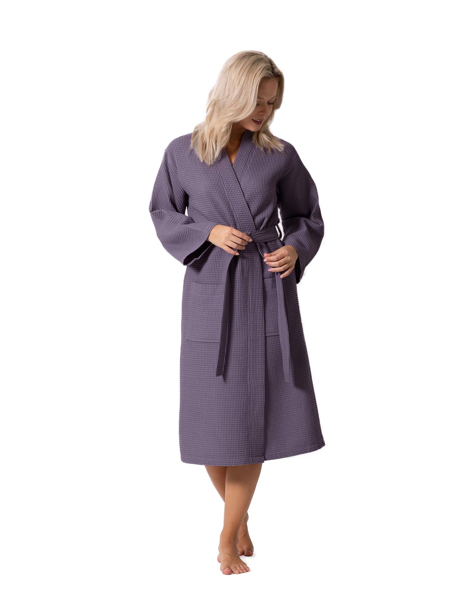 Premium Turkish Linen Waffle Knit Women's Kimono Robe - Ultra Soft & Quick Dry Lightweight Bathrobe - Perfect for Spa, Beach Cover Up & Lounge Wear