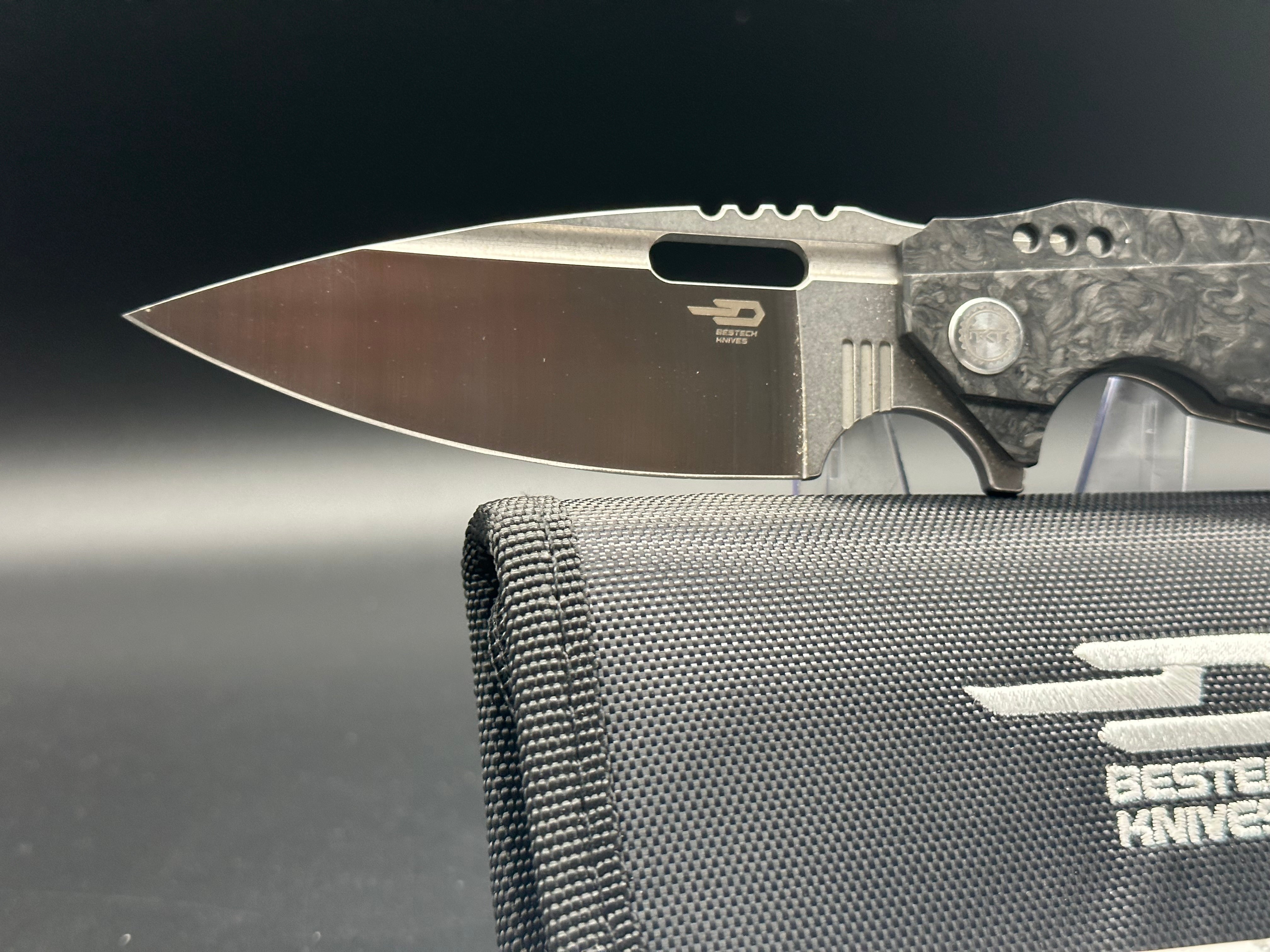 BESTECH SHODAN Folding Pocket Knife - Carbon Fiber & Titanium Handle, S35VN Satin Blade (BT1910C) - EDC, Outdoor Camping, Hunting & Survival Gear