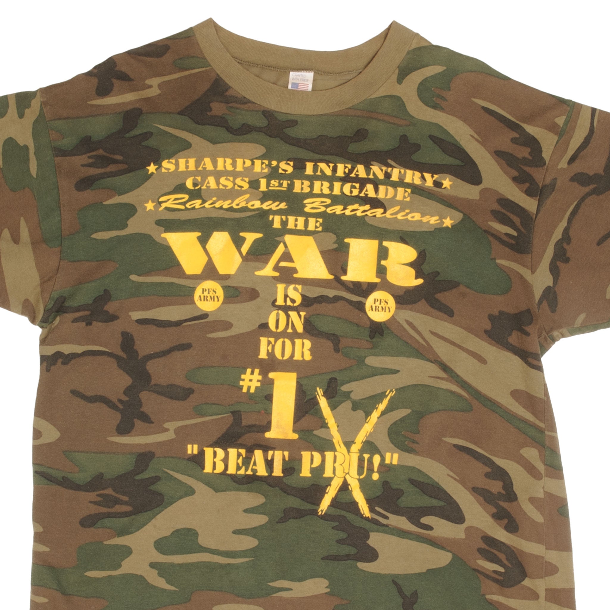 Vintage Sharpe's Infantry War in On Camo T-Shirt | 1990s Retro Military Tee | XL Size | 100% Cotton | Made in USA | Perfect for Outdoor Adventures, Military Enthusiasts & Vintage Fashion Collectors