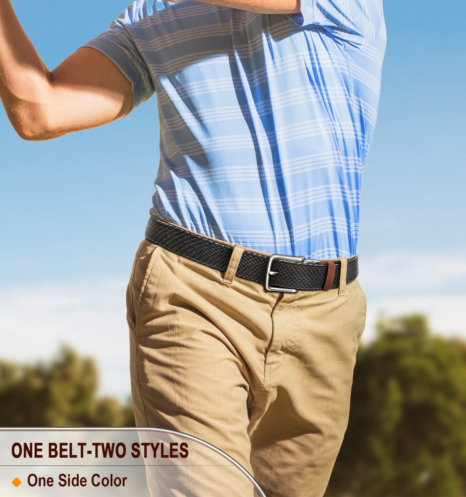 KEMISANT Reversible Braided Belt for Men - Stretchable Elastic Golf & Casual Wear - 1 3/8 Inch Width - 2-in-1 Design - Perfect Gift for Dad, Husband & Golfers - Ideal for Office, Travel & Outdoor Activities