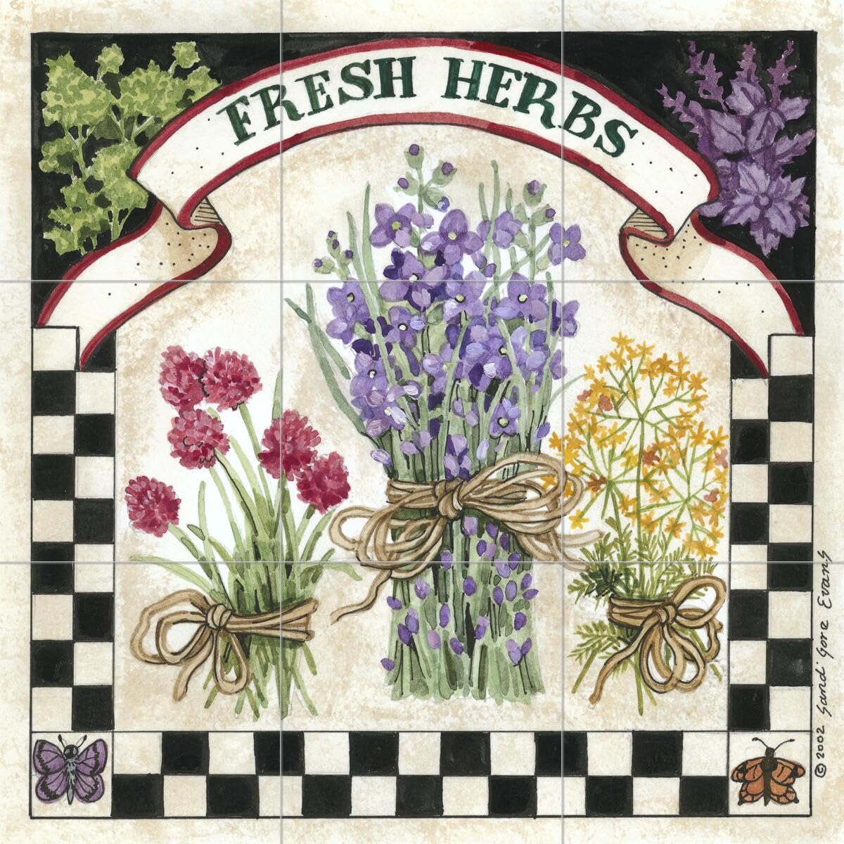 Ceramic Backsplash Tile Mural - Fresh Herbs Design by Sandi Gore Evans | Elegant Kitchen Wall Decor for Modern & Farmhouse Style Homes | Perfect for Backsplashes, Accent Walls & Home Renovations